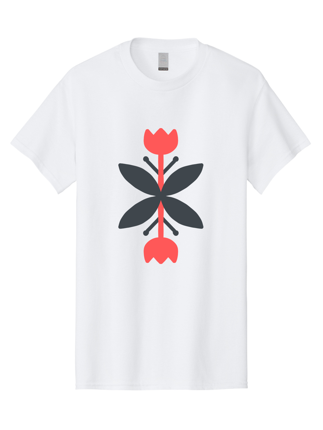 Pink-Tulip Men'S Graphic Tee, 100% Cotton, Comfortable Casual Summer Wear, Machine Washable, Stylized Butterfly, Red Flowers, Black Leaves, Floral Design, Abstract Art, Graphic Illustration, Minimalist Style, Symmetrical Composition Aab772