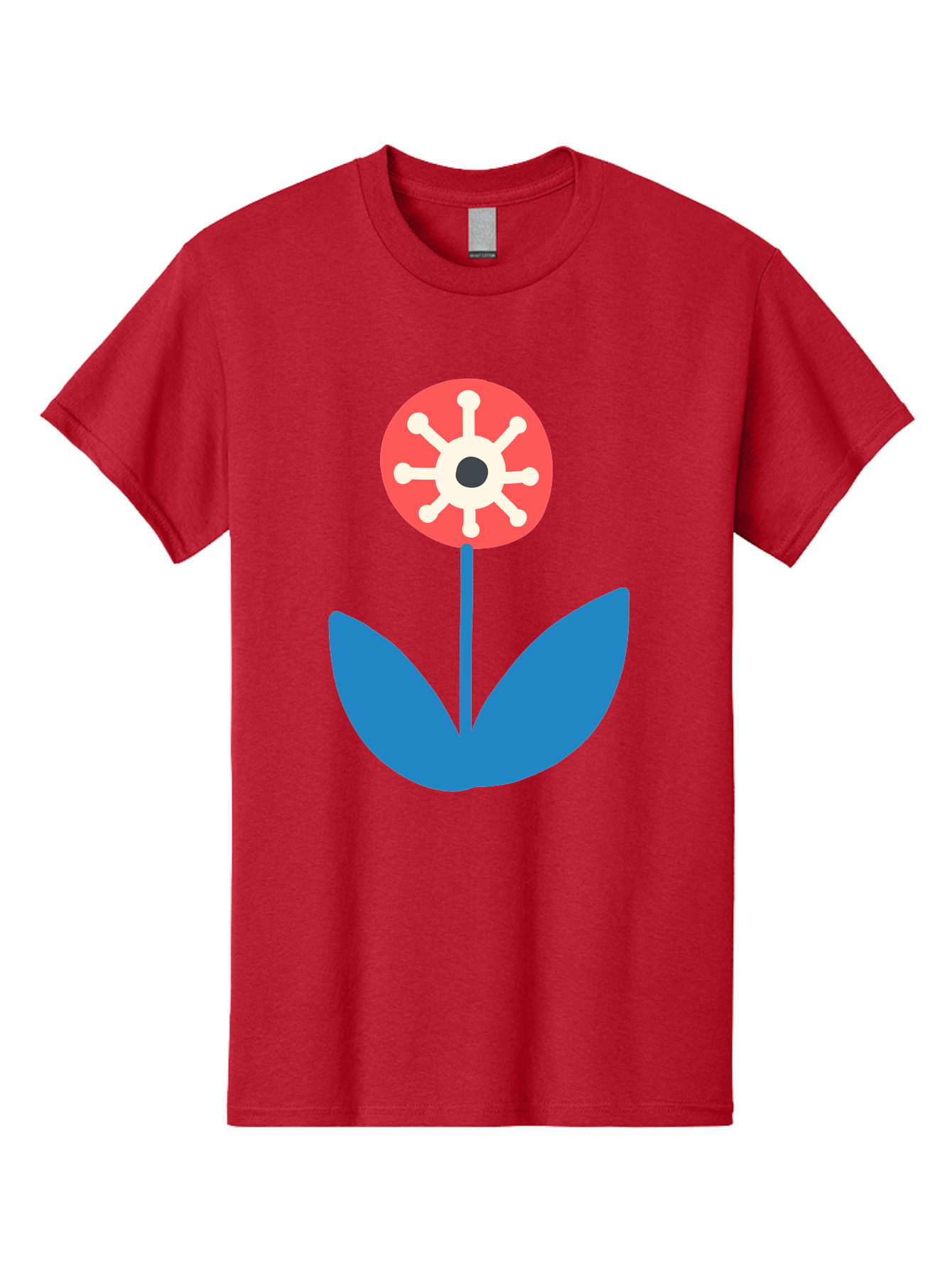 Piranha-Plant Men'S Graphic Tee, 100% Cotton, Comfortable Casual Summer Wear, Machine Washable, Cartoon Flower, Red Bloom, Blue Leaves, White And Black Center, Mushroom Inspired, Video Game Art, Super Mario, Simple Shapes, Bold Colors, Aab773