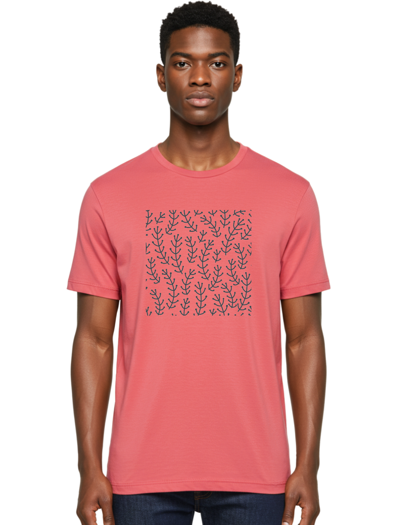 Purple-Branches-Pattern Men'S Graphic Tee, 100% Cotton, Comfortable Casual Summer Wear, Machine Washable, Repeating Pattern, Black Branches, Abstract Design, Floral Motif, Graphic Elements, Minimalist Art, Contemporary Style Aab775