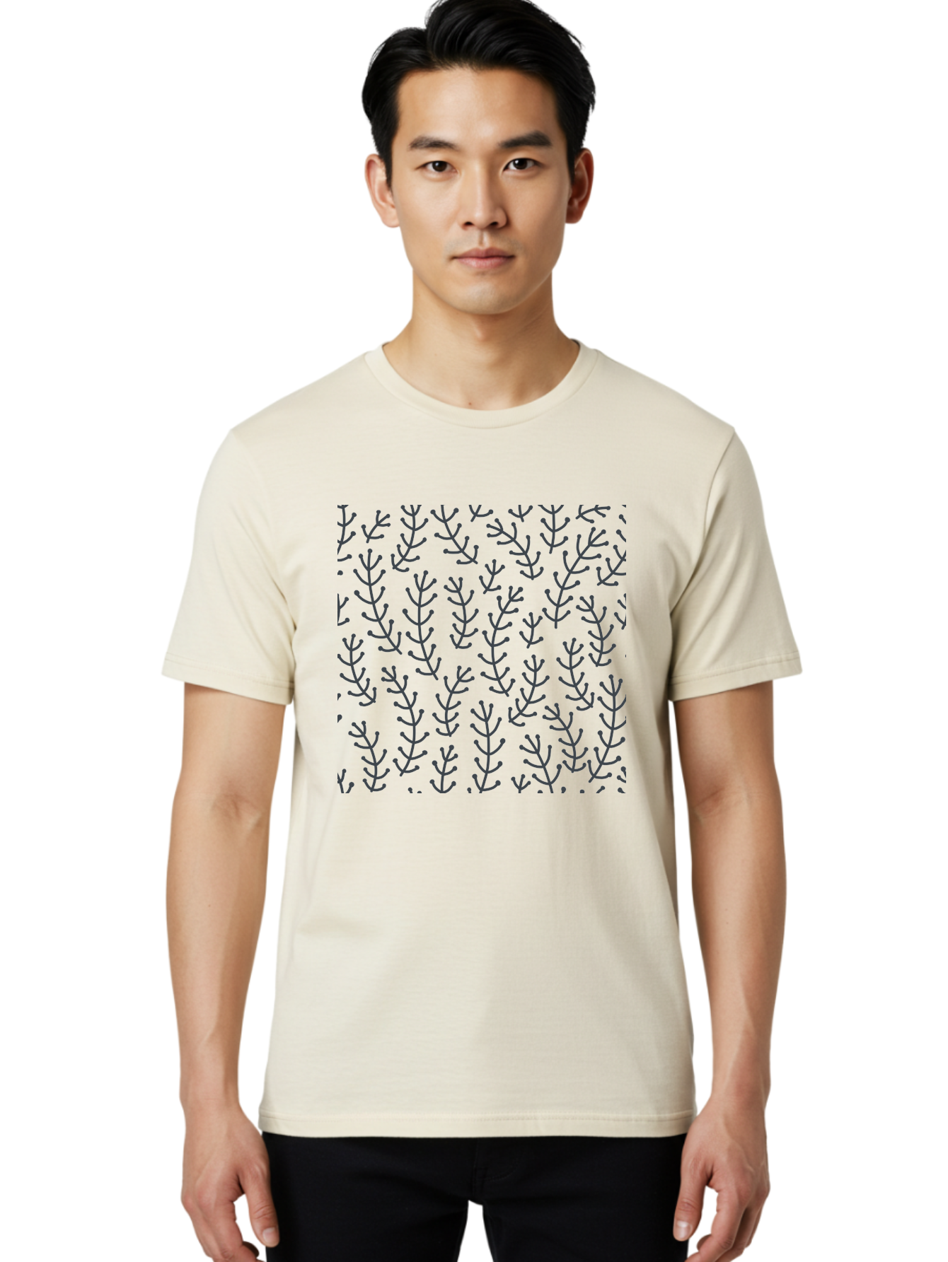 Purple-Branches-Pattern Men'S Graphic Tee, 100% Cotton, Comfortable Casual Summer Wear, Machine Washable, Repeating Pattern, Black Branches, Abstract Design, Floral Motif, Graphic Elements, Minimalist Art, Contemporary Style Aab775