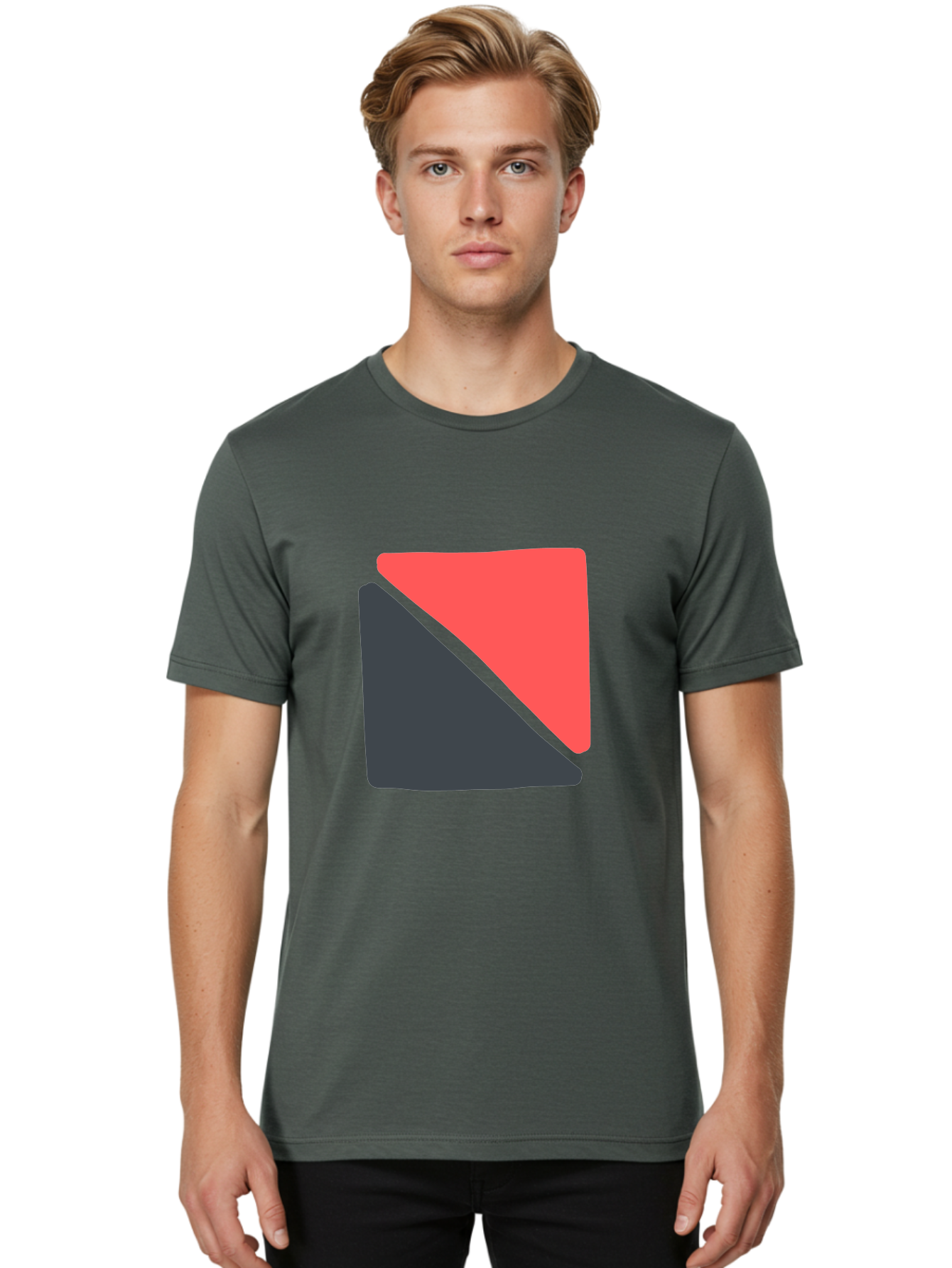 Red-And-Black-Shapes Men'S Graphic Tee, 100% Cotton, Comfortable Casual Summer Wear, Machine Washable, Geometric Shapes, Abstract Design, Red And Black, Modern Art, Minimalist Style, Contrasting Colors, Simple Composition, Digital Art, Aab776