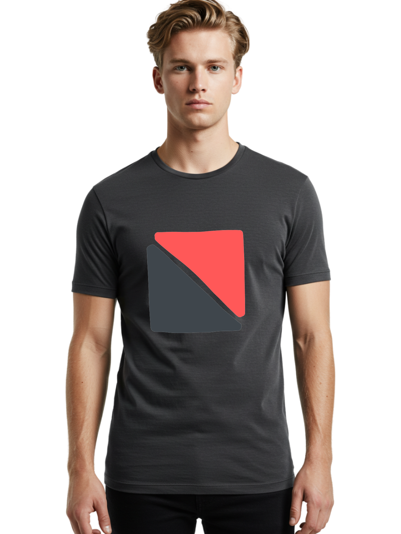 Red-And-Black-Shapes Men'S Graphic Tee, 100% Cotton, Comfortable Casual Summer Wear, Machine Washable, Geometric Shapes, Abstract Design, Red And Black, Modern Art, Minimalist Style, Contrasting Colors, Simple Composition, Digital Art, Aab776