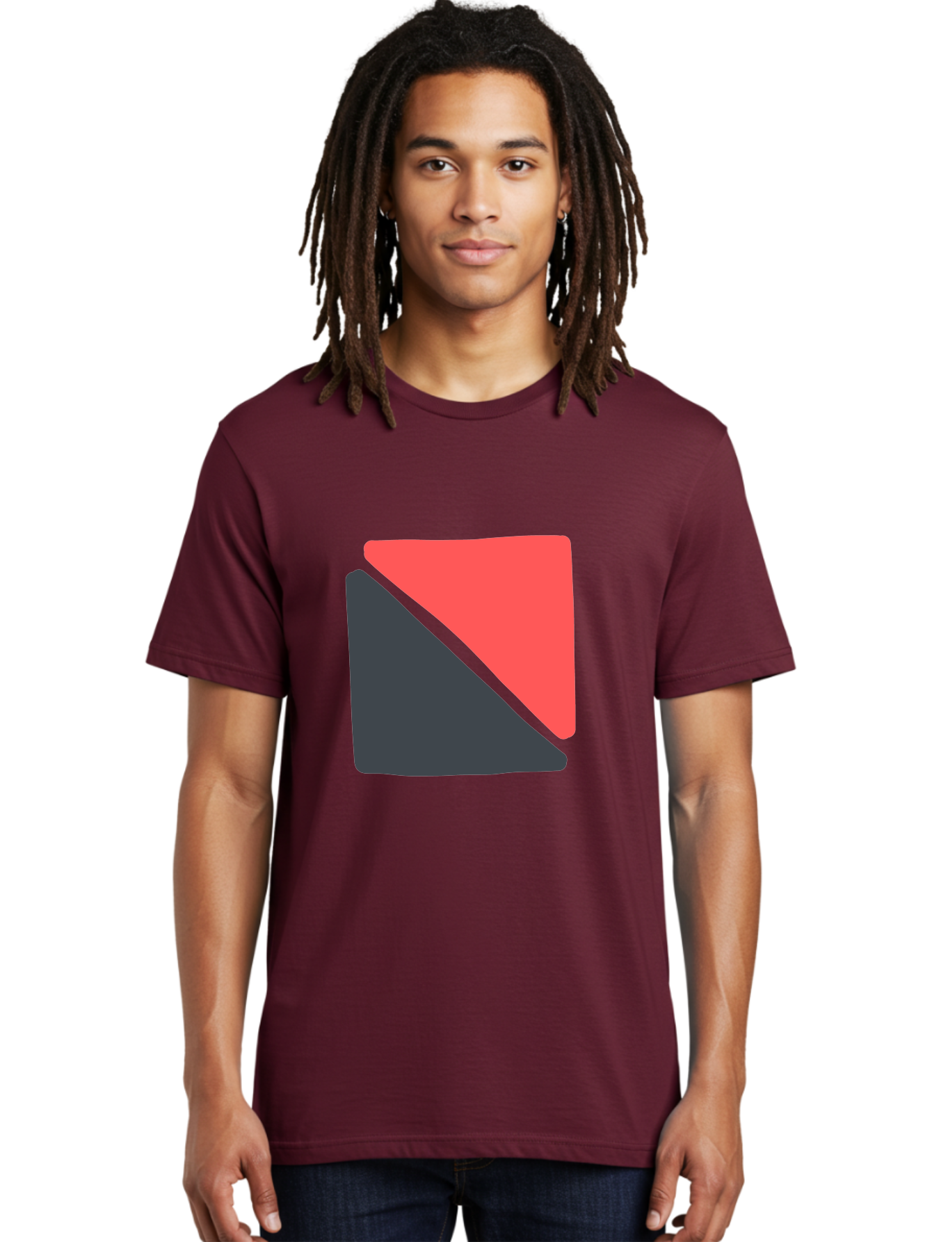 Red-And-Black-Shapes Men'S Graphic Tee, 100% Cotton, Comfortable Casual Summer Wear, Machine Washable, Geometric Shapes, Abstract Design, Red And Black, Modern Art, Minimalist Style, Contrasting Colors, Simple Composition, Digital Art, Aab776