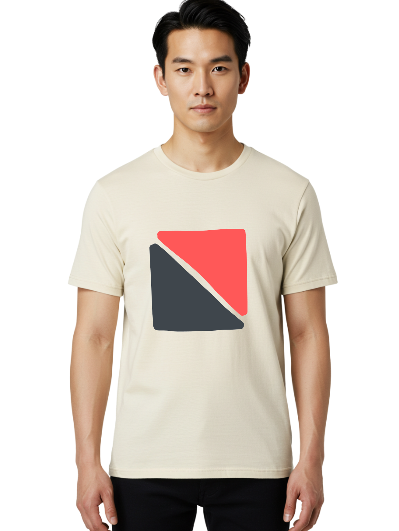 Red-And-Black-Shapes Men'S Graphic Tee, 100% Cotton, Comfortable Casual Summer Wear, Machine Washable, Geometric Shapes, Abstract Design, Red And Black, Modern Art, Minimalist Style, Contrasting Colors, Simple Composition, Digital Art, Aab776