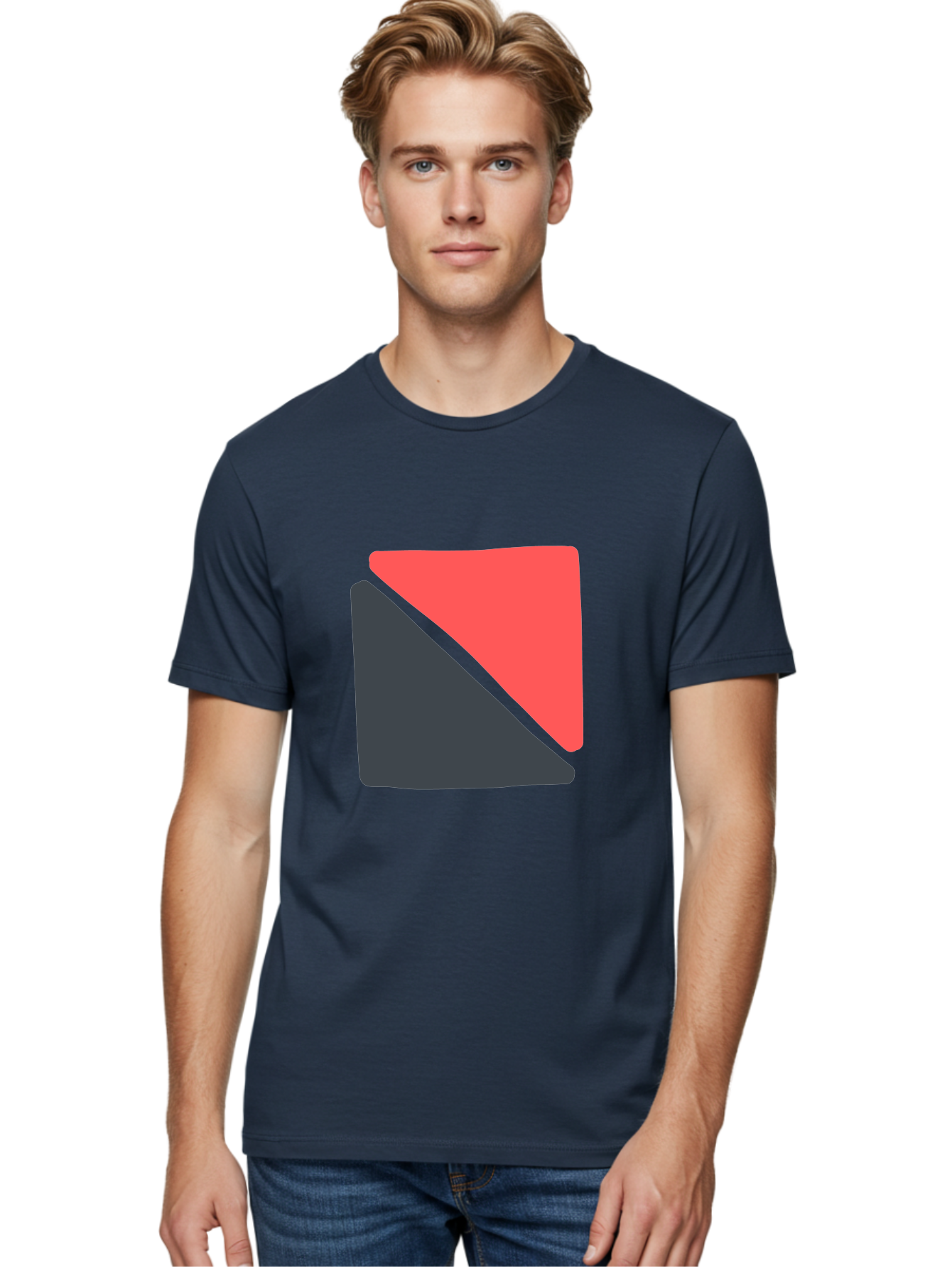 Red-And-Black-Shapes Men'S Graphic Tee, 100% Cotton, Comfortable Casual Summer Wear, Machine Washable, Geometric Shapes, Abstract Design, Red And Black, Modern Art, Minimalist Style, Contrasting Colors, Simple Composition, Digital Art, Aab776