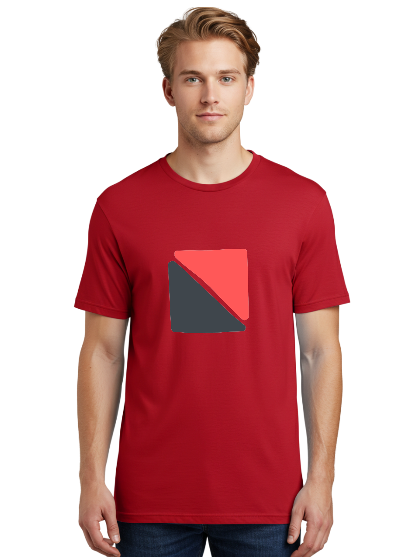 Red-And-Black-Shapes Men'S Graphic Tee, 100% Cotton, Comfortable Casual Summer Wear, Machine Washable, Geometric Shapes, Abstract Design, Red And Black, Modern Art, Minimalist Style, Contrasting Colors, Simple Composition, Digital Art, Aab776