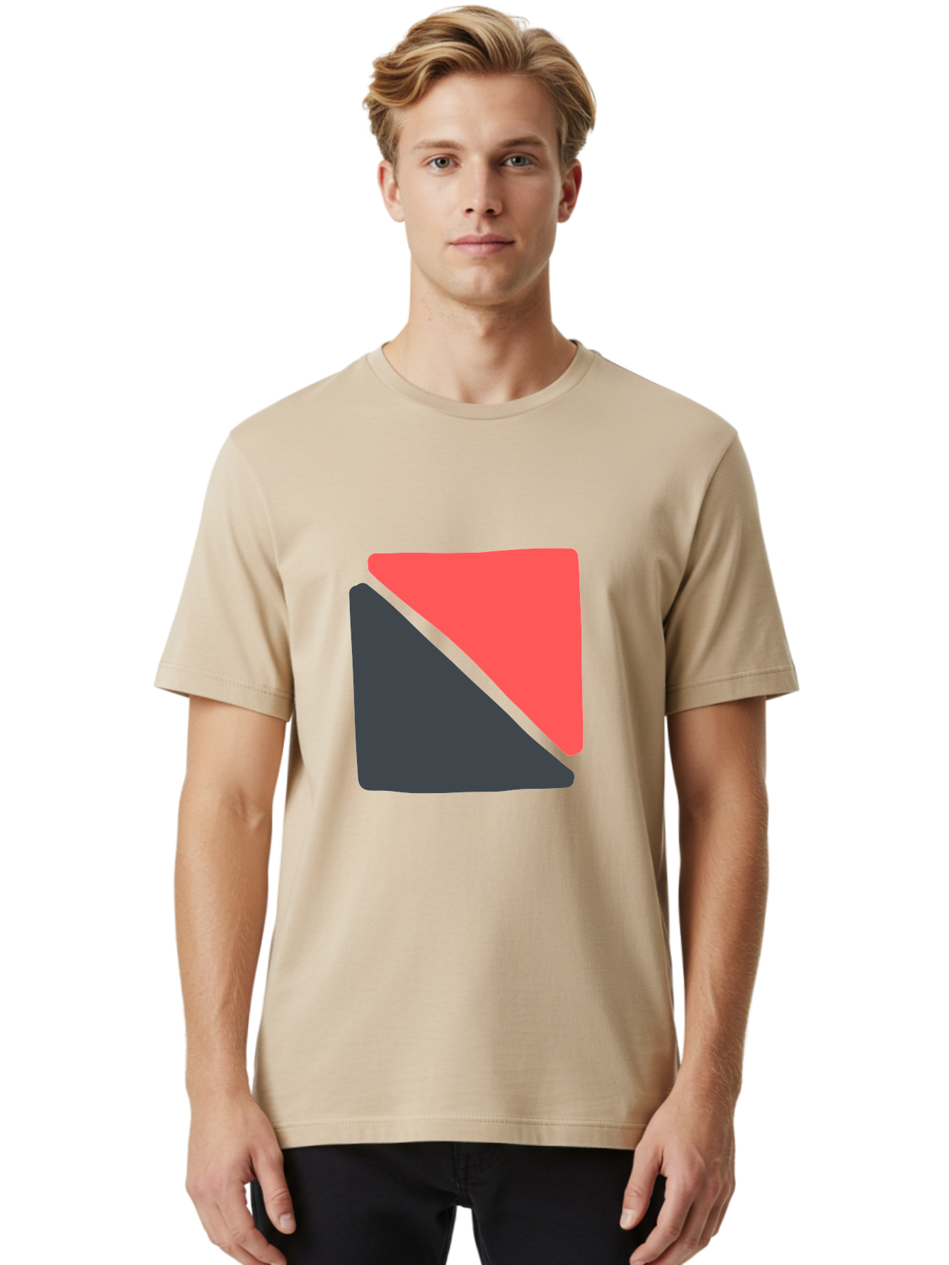 Red-And-Black-Shapes Men'S Graphic Tee, 100% Cotton, Comfortable Casual Summer Wear, Machine Washable, Geometric Shapes, Abstract Design, Red And Black, Modern Art, Minimalist Style, Contrasting Colors, Simple Composition, Digital Art, Aab776