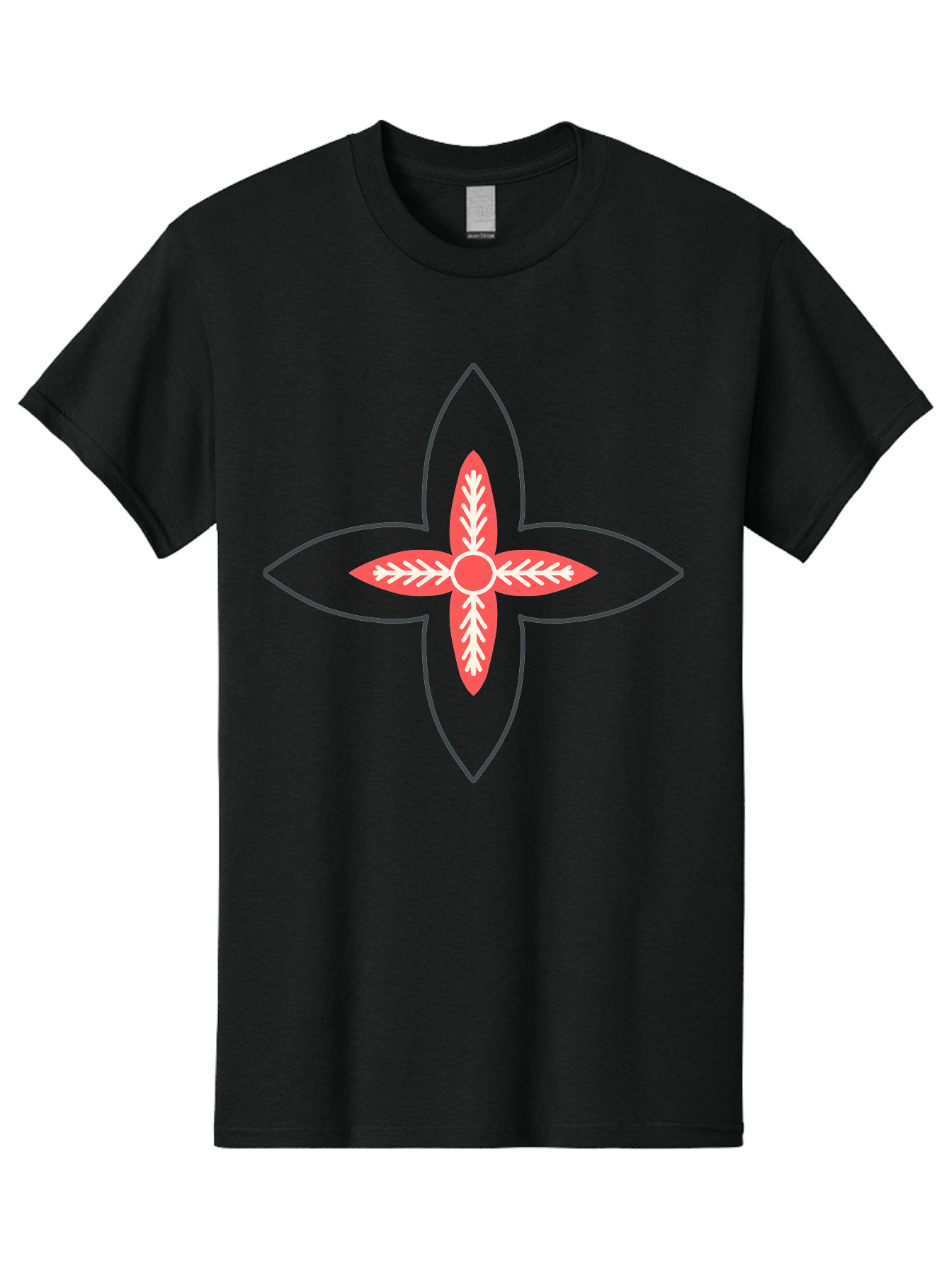 Red-And-White-Floral-Icon Men'S Graphic Tee, 100% Cotton, Comfortable Casual Summer Wear, Machine Washable, Stylized Flower, Floral Emblem, Abstract Design, Red And White Pattern, Symmetrical Shape, Decorative Motif, Geometric Pattern, Aab777