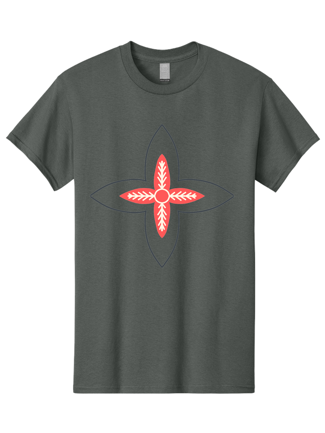 Red-And-White-Floral-Icon Men'S Graphic Tee, 100% Cotton, Comfortable Casual Summer Wear, Machine Washable, Stylized Flower, Floral Emblem, Abstract Design, Red And White Pattern, Symmetrical Shape, Decorative Motif, Geometric Pattern, Aab777