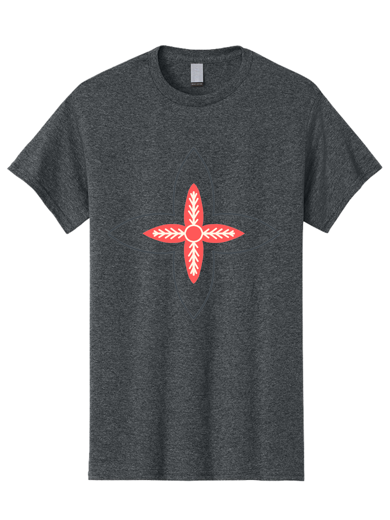 Red-And-White-Floral-Icon Men'S Graphic Tee, 100% Cotton, Comfortable Casual Summer Wear, Machine Washable, Stylized Flower, Floral Emblem, Abstract Design, Red And White Pattern, Symmetrical Shape, Decorative Motif, Geometric Pattern, Aab777