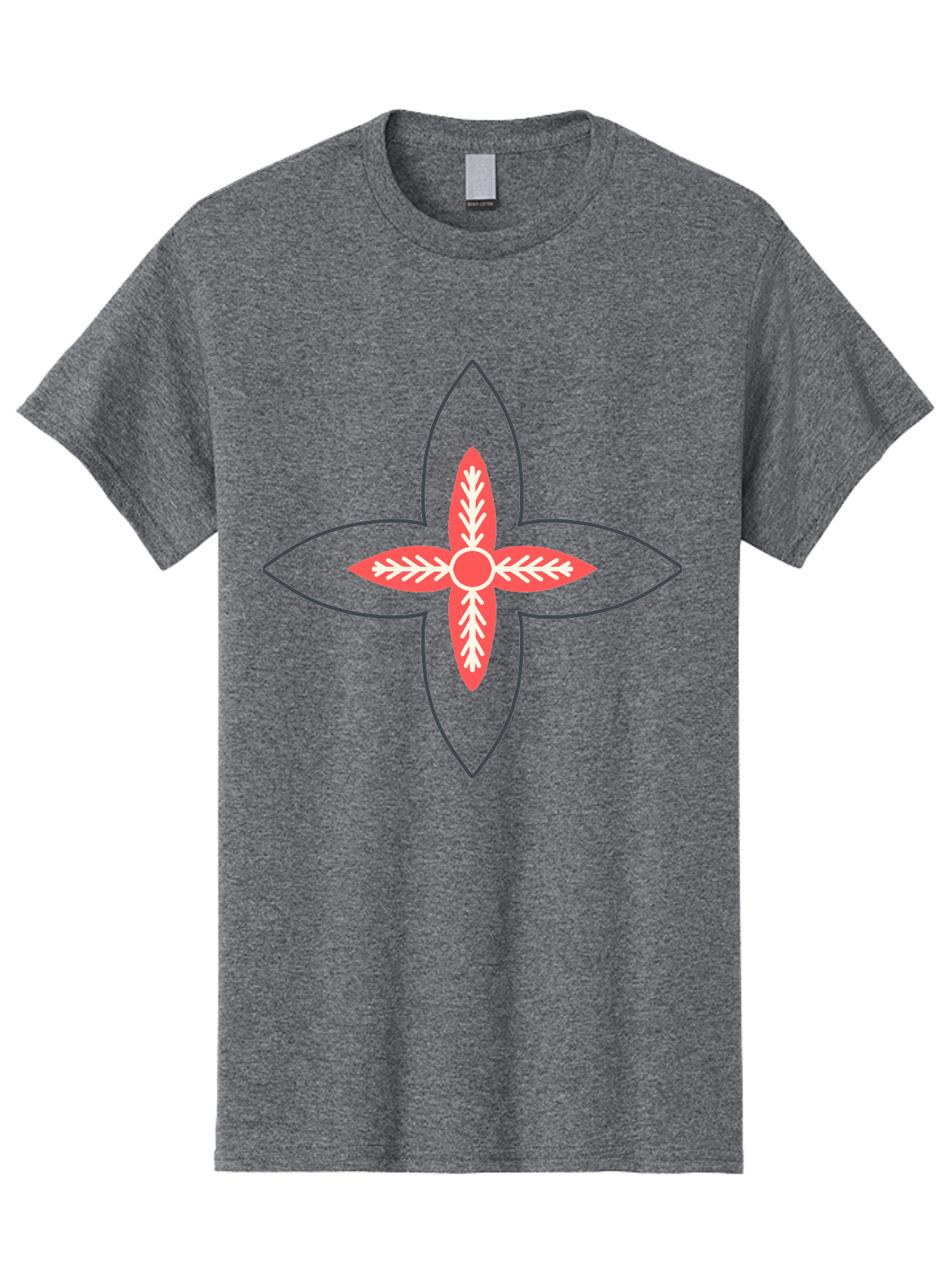 Red-And-White-Floral-Icon Men'S Graphic Tee, 100% Cotton, Comfortable Casual Summer Wear, Machine Washable, Stylized Flower, Floral Emblem, Abstract Design, Red And White Pattern, Symmetrical Shape, Decorative Motif, Geometric Pattern, Aab777