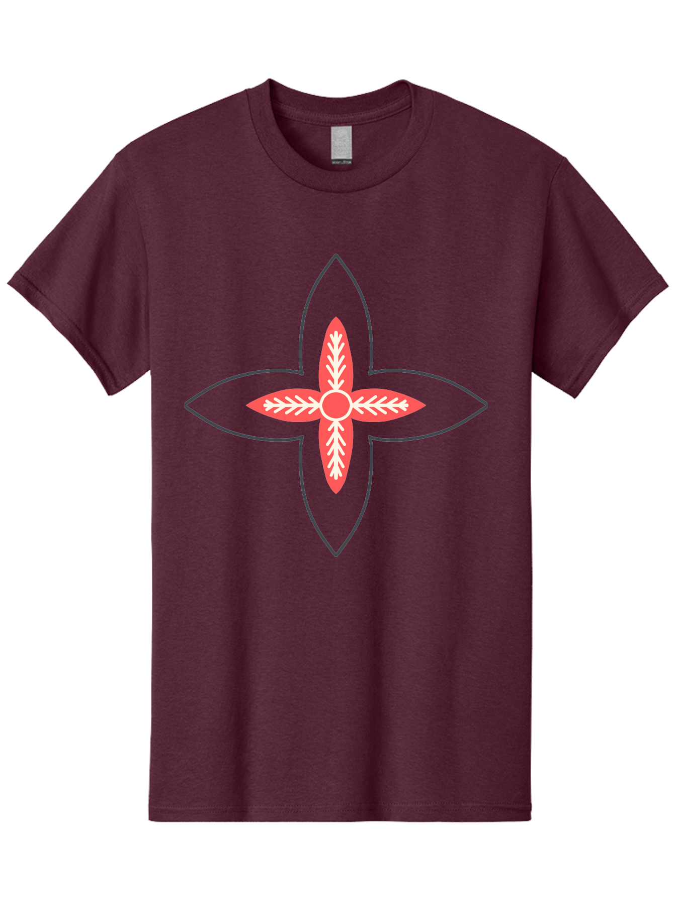 Red-And-White-Floral-Icon Men'S Graphic Tee, 100% Cotton, Comfortable Casual Summer Wear, Machine Washable, Stylized Flower, Floral Emblem, Abstract Design, Red And White Pattern, Symmetrical Shape, Decorative Motif, Geometric Pattern, Aab777