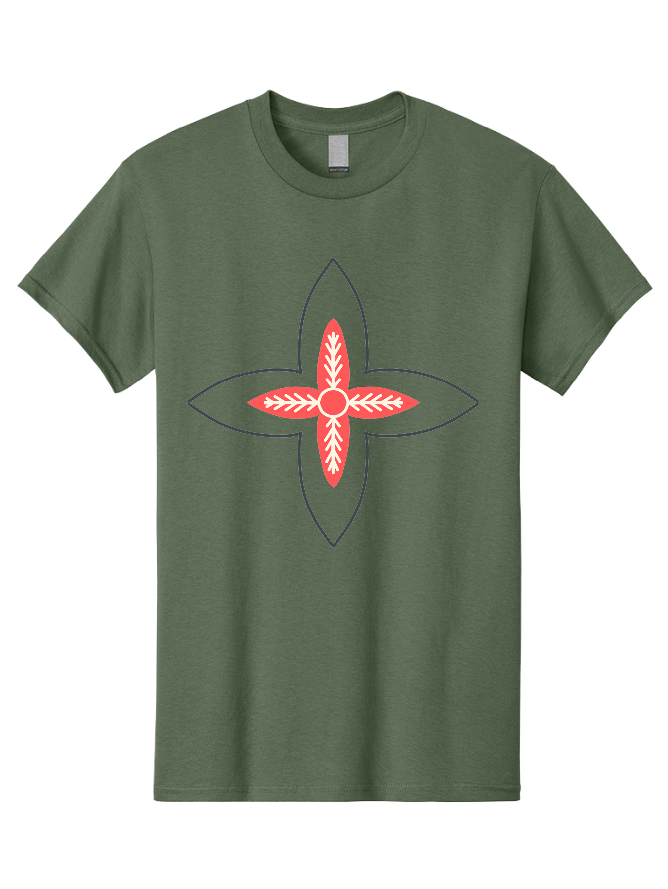 Red-And-White-Floral-Icon Men'S Graphic Tee, 100% Cotton, Comfortable Casual Summer Wear, Machine Washable, Stylized Flower, Floral Emblem, Abstract Design, Red And White Pattern, Symmetrical Shape, Decorative Motif, Geometric Pattern, Aab777