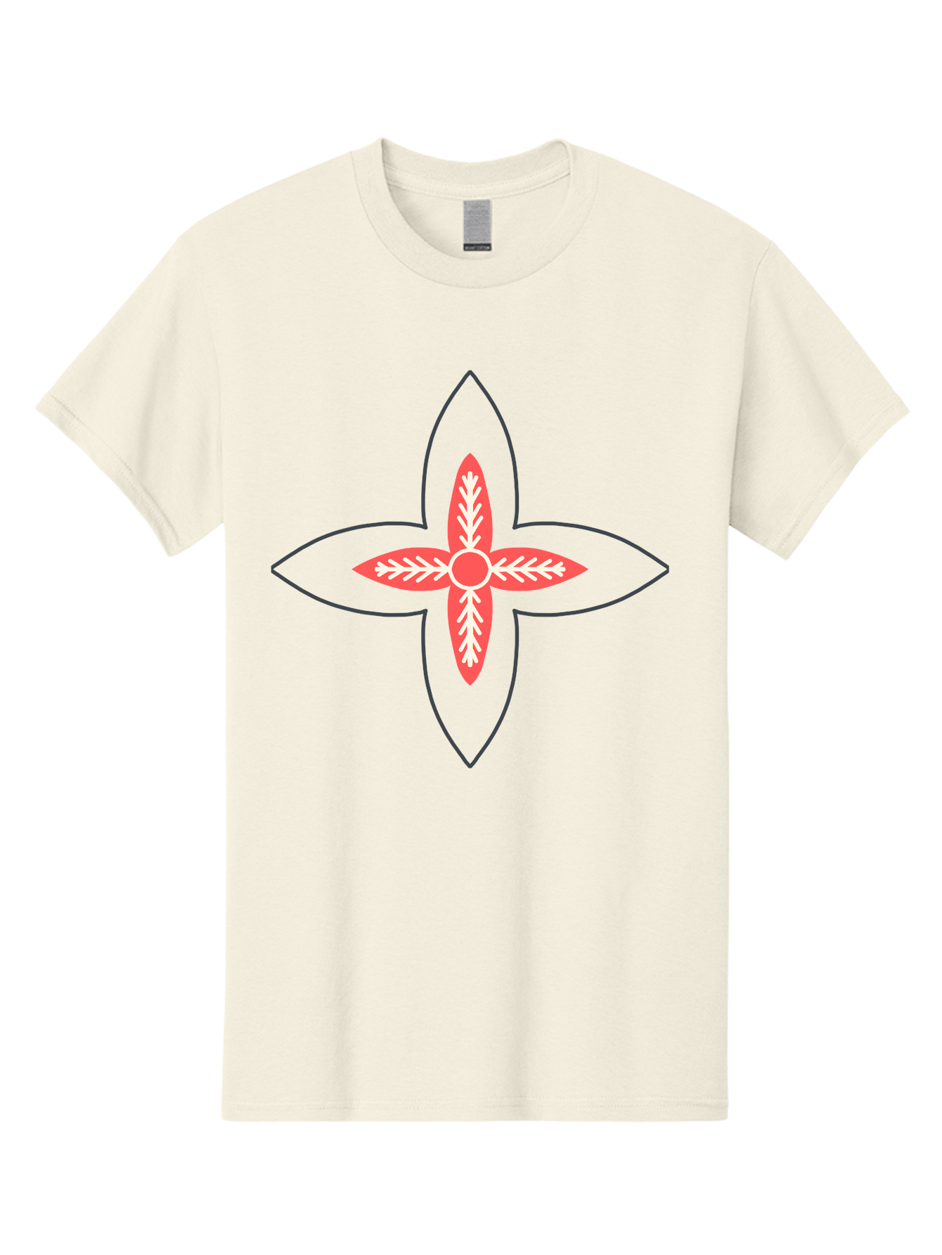 Red-And-White-Floral-Icon Men'S Graphic Tee, 100% Cotton, Comfortable Casual Summer Wear, Machine Washable, Stylized Flower, Floral Emblem, Abstract Design, Red And White Pattern, Symmetrical Shape, Decorative Motif, Geometric Pattern, Aab777