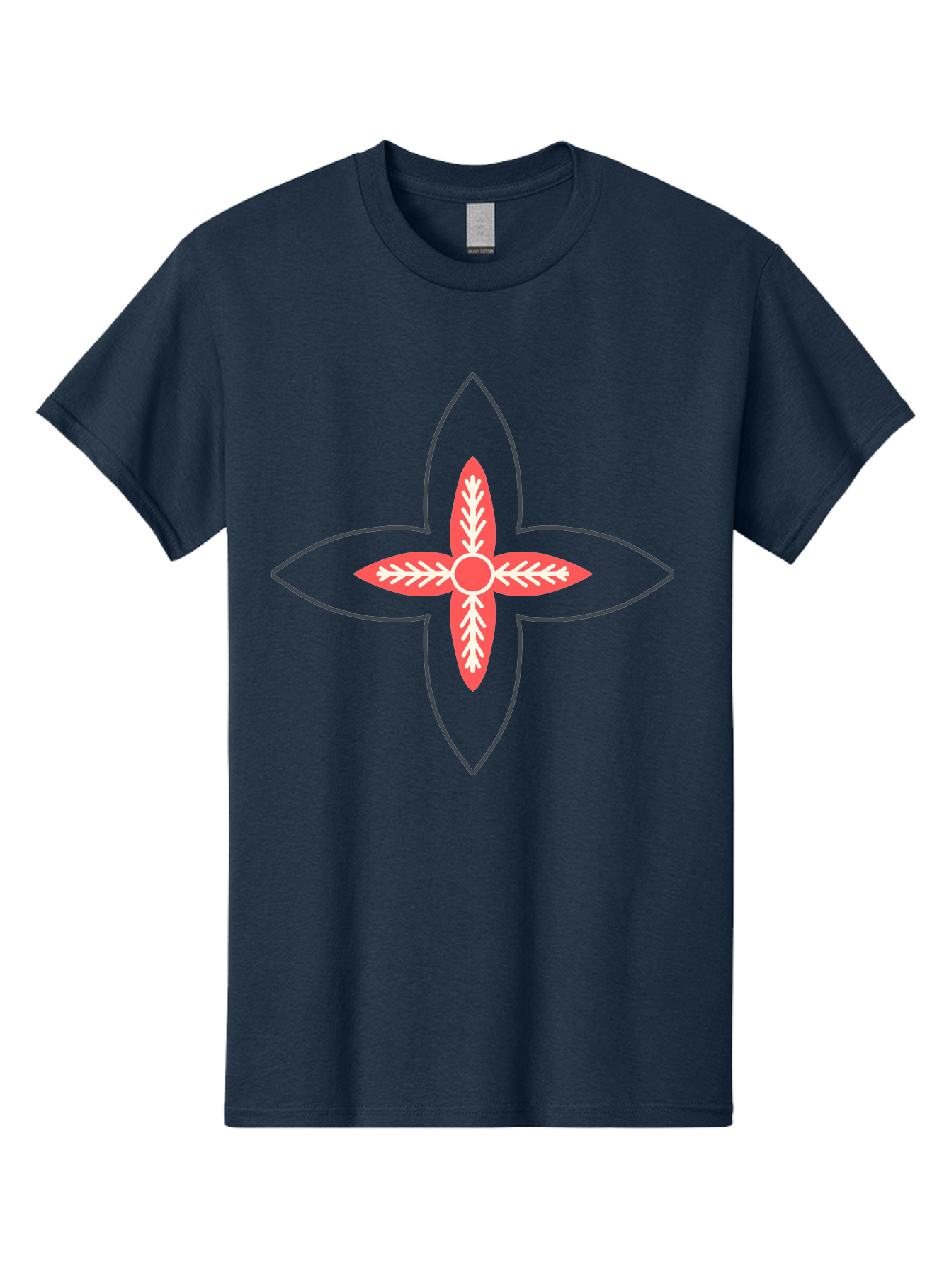 Red-And-White-Floral-Icon Men'S Graphic Tee, 100% Cotton, Comfortable Casual Summer Wear, Machine Washable, Stylized Flower, Floral Emblem, Abstract Design, Red And White Pattern, Symmetrical Shape, Decorative Motif, Geometric Pattern, Aab777