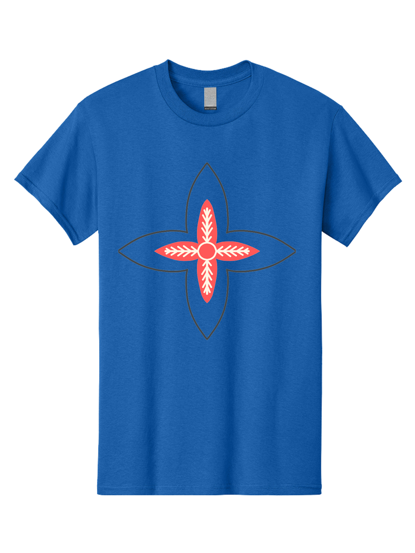 Red-And-White-Floral-Icon Men'S Graphic Tee, 100% Cotton, Comfortable Casual Summer Wear, Machine Washable, Stylized Flower, Floral Emblem, Abstract Design, Red And White Pattern, Symmetrical Shape, Decorative Motif, Geometric Pattern, Aab777