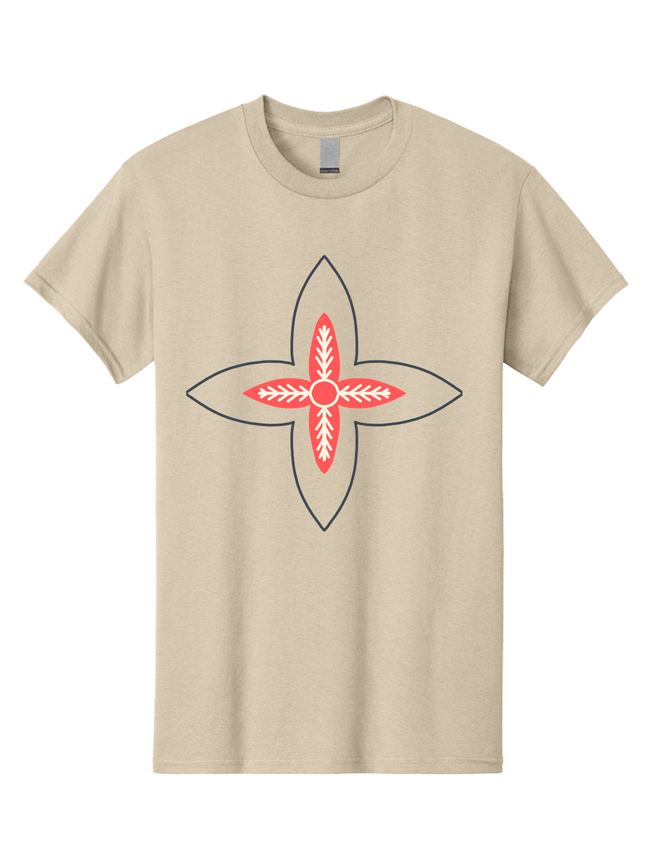 Red-And-White-Floral-Icon Men'S Graphic Tee, 100% Cotton, Comfortable Casual Summer Wear, Machine Washable, Stylized Flower, Floral Emblem, Abstract Design, Red And White Pattern, Symmetrical Shape, Decorative Motif, Geometric Pattern, Aab777