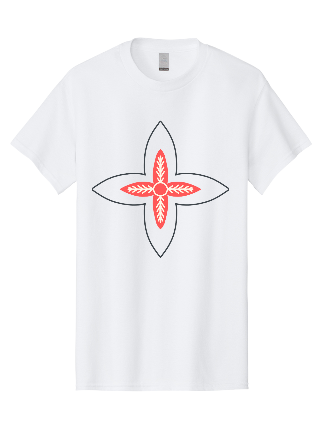 Red-And-White-Floral-Icon Men'S Graphic Tee, 100% Cotton, Comfortable Casual Summer Wear, Machine Washable, Stylized Flower, Floral Emblem, Abstract Design, Red And White Pattern, Symmetrical Shape, Decorative Motif, Geometric Pattern, Aab777