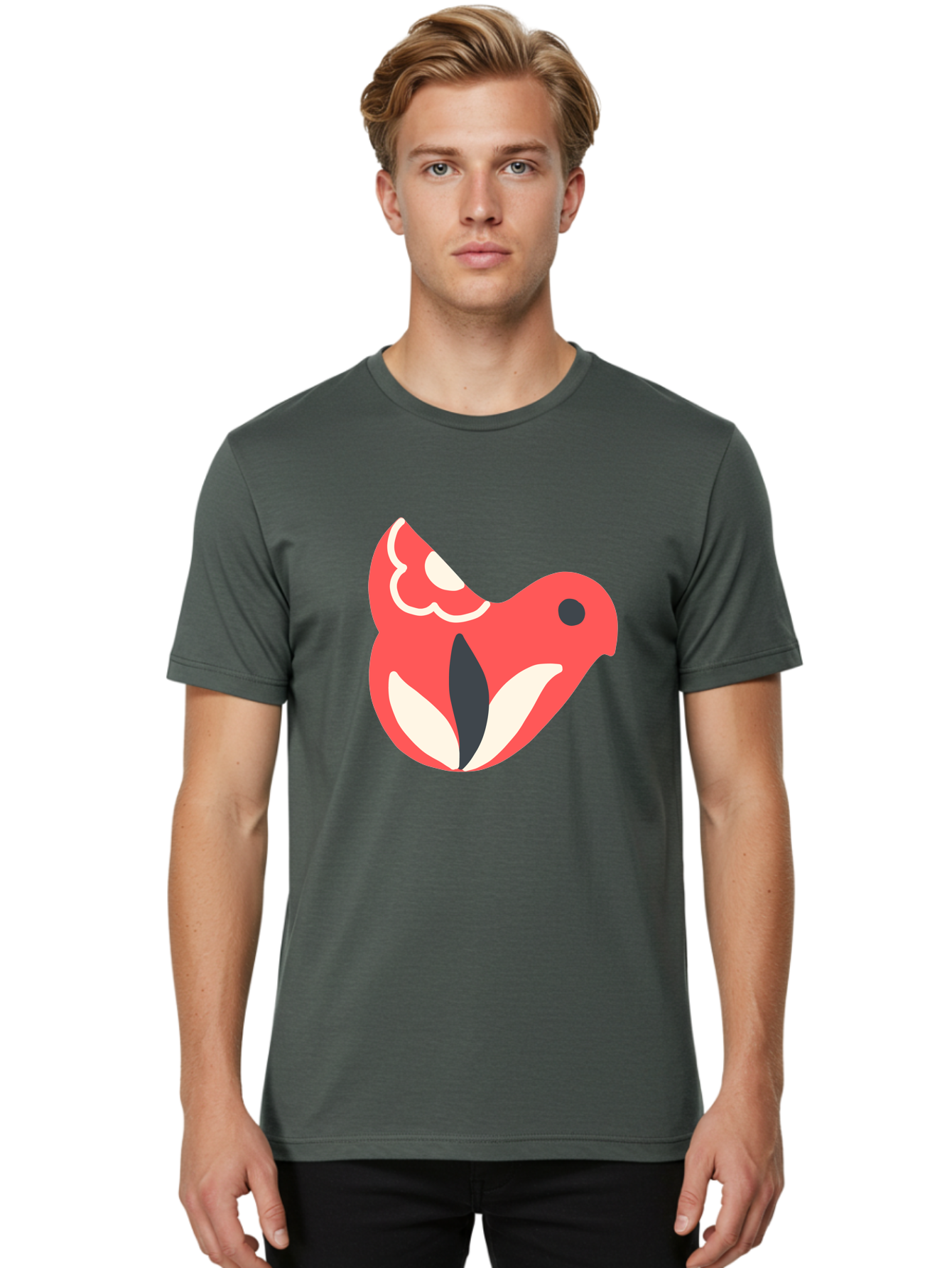 Red-Bird-1 Men'S Graphic Tee, 100% Cotton, Comfortable Casual Summer Wear, Machine Washable, Stylized Bird, Vibrant Red, Minimalist Design, Abstract Bird, Simple Logo, Cartoon Bird, Bird Icon, Modern Bird Graphic, Simple Bird Illustration, Aab778