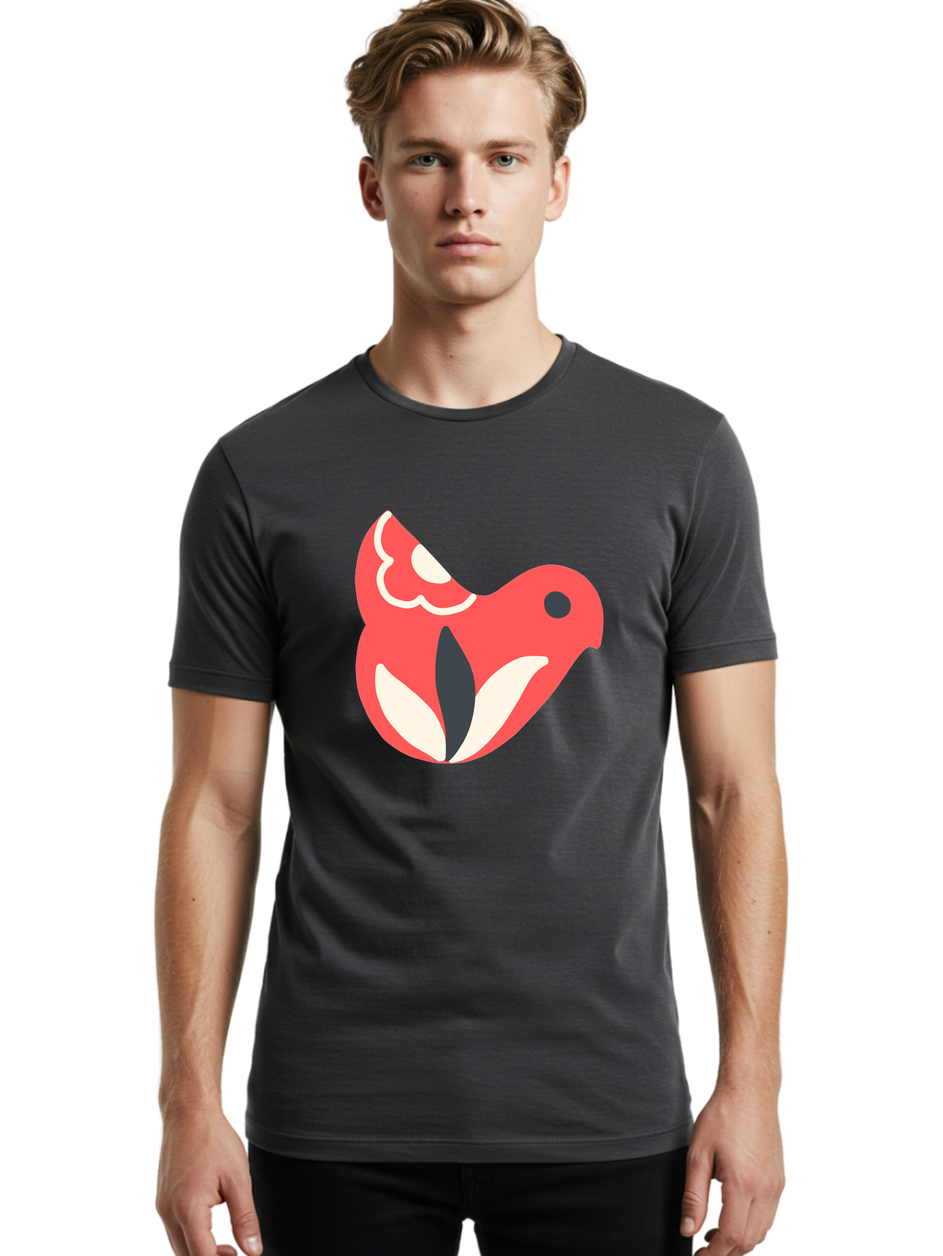 Red-Bird-1 Men'S Graphic Tee, 100% Cotton, Comfortable Casual Summer Wear, Machine Washable, Stylized Bird, Vibrant Red, Minimalist Design, Abstract Bird, Simple Logo, Cartoon Bird, Bird Icon, Modern Bird Graphic, Simple Bird Illustration, Aab778