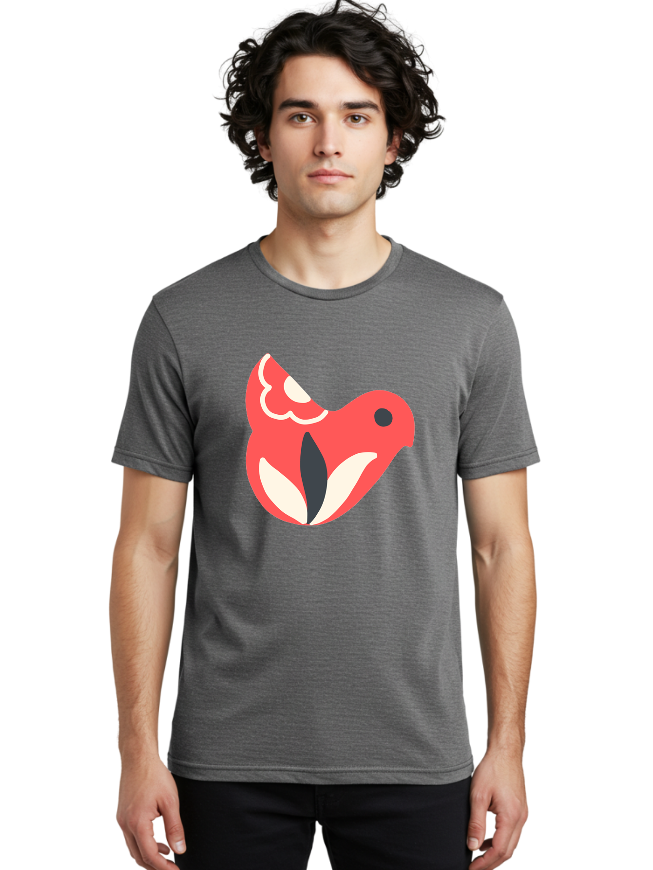 Red-Bird-1 Men'S Graphic Tee, 100% Cotton, Comfortable Casual Summer Wear, Machine Washable, Stylized Bird, Vibrant Red, Minimalist Design, Abstract Bird, Simple Logo, Cartoon Bird, Bird Icon, Modern Bird Graphic, Simple Bird Illustration, Aab778