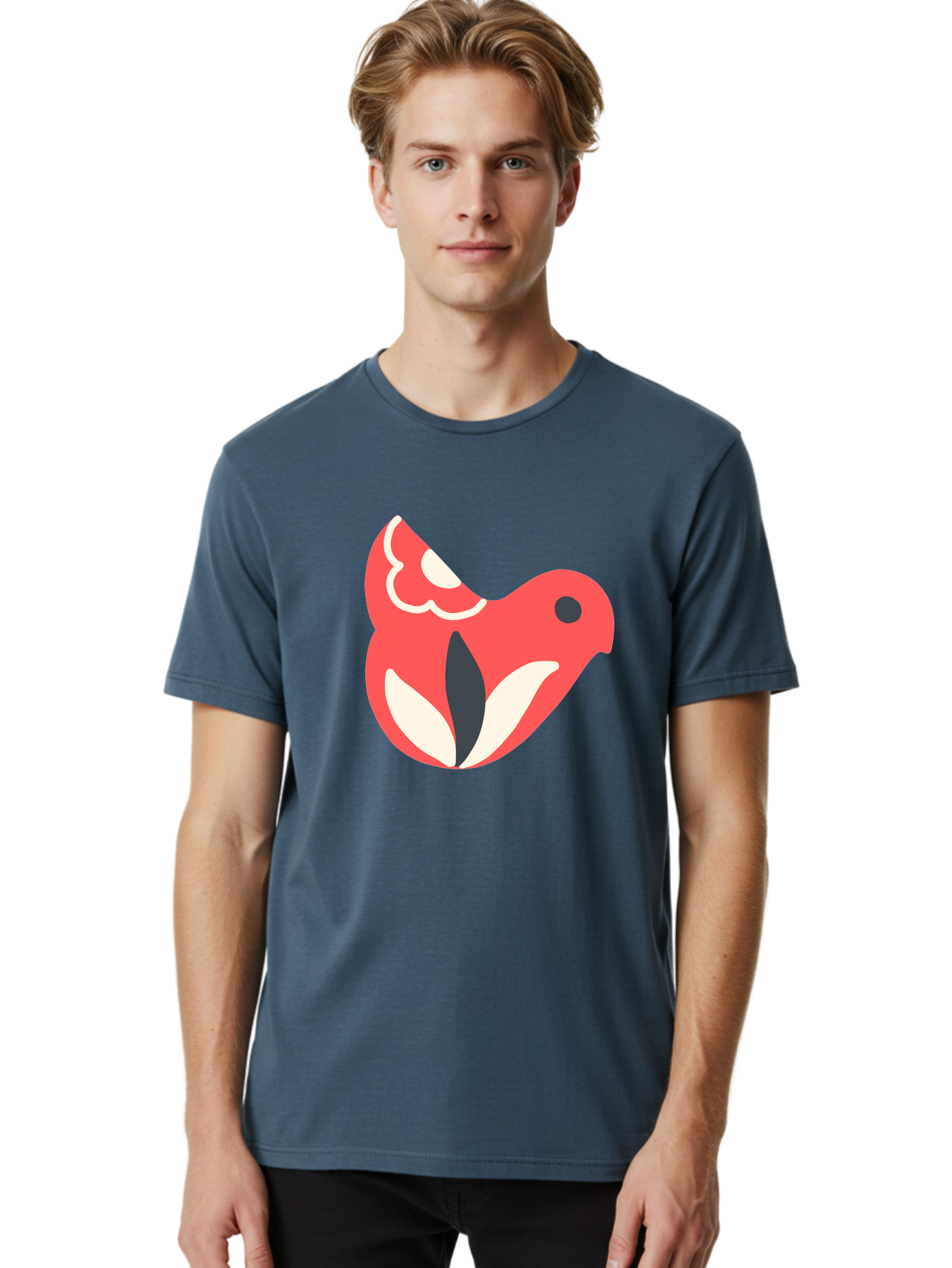 Red-Bird-1 Men'S Graphic Tee, 100% Cotton, Comfortable Casual Summer Wear, Machine Washable, Stylized Bird, Vibrant Red, Minimalist Design, Abstract Bird, Simple Logo, Cartoon Bird, Bird Icon, Modern Bird Graphic, Simple Bird Illustration, Aab778