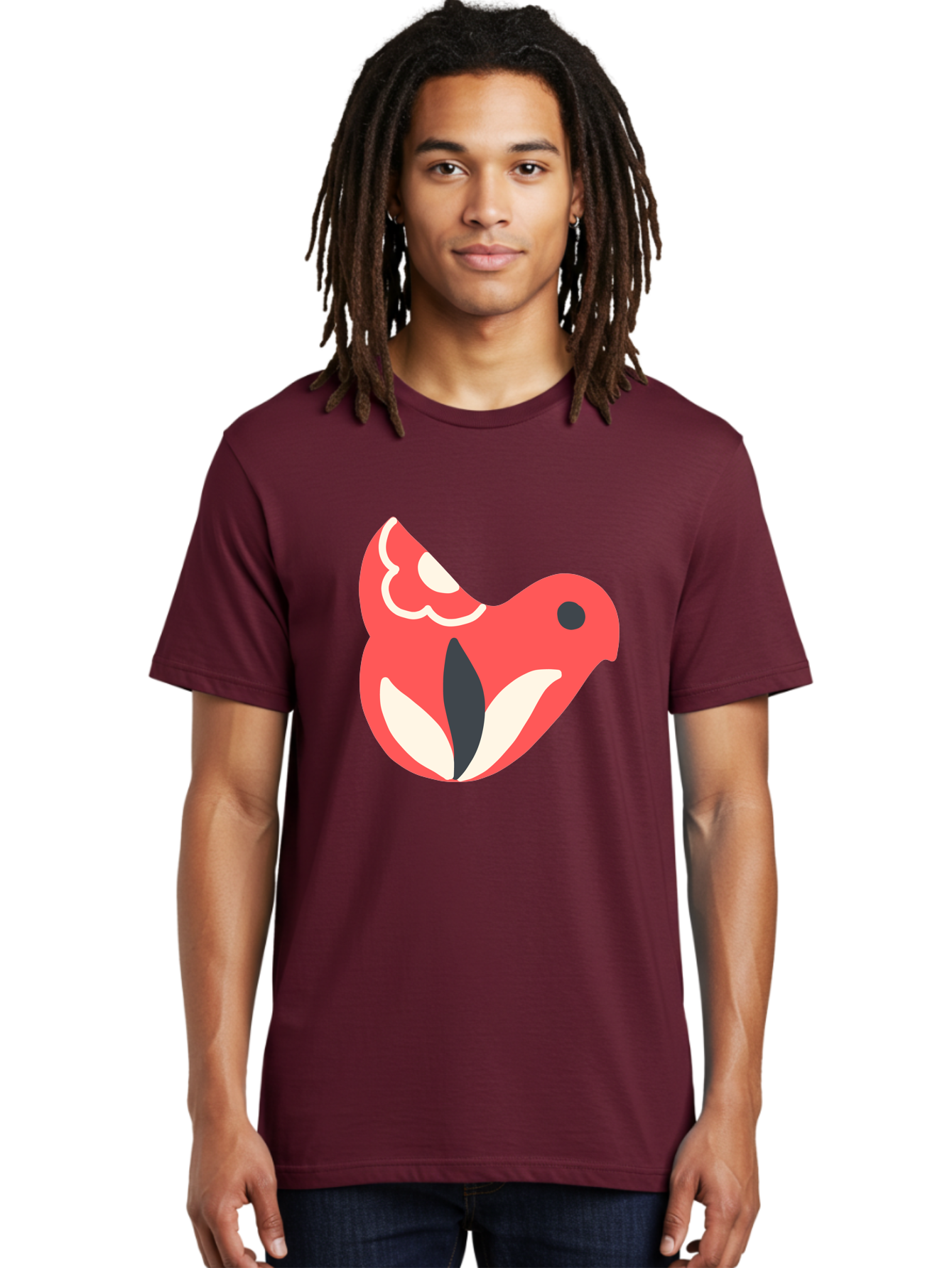Red-Bird-1 Men'S Graphic Tee, 100% Cotton, Comfortable Casual Summer Wear, Machine Washable, Stylized Bird, Vibrant Red, Minimalist Design, Abstract Bird, Simple Logo, Cartoon Bird, Bird Icon, Modern Bird Graphic, Simple Bird Illustration, Aab778