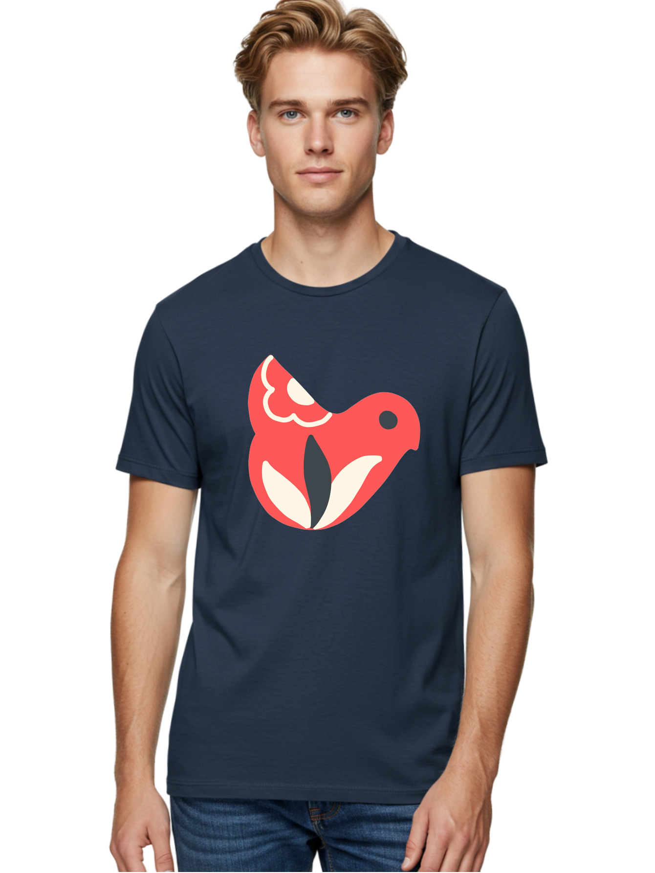 Red-Bird-1 Men'S Graphic Tee, 100% Cotton, Comfortable Casual Summer Wear, Machine Washable, Stylized Bird, Vibrant Red, Minimalist Design, Abstract Bird, Simple Logo, Cartoon Bird, Bird Icon, Modern Bird Graphic, Simple Bird Illustration, Aab778