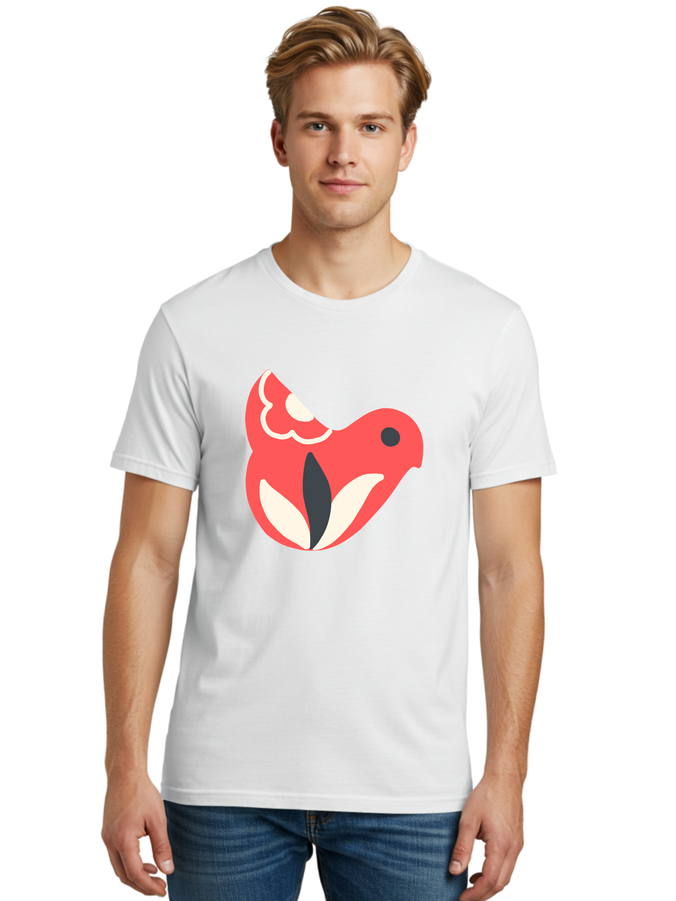 Red-Bird-1 Men'S Graphic Tee, 100% Cotton, Comfortable Casual Summer Wear, Machine Washable, Stylized Bird, Vibrant Red, Minimalist Design, Abstract Bird, Simple Logo, Cartoon Bird, Bird Icon, Modern Bird Graphic, Simple Bird Illustration, Aab778