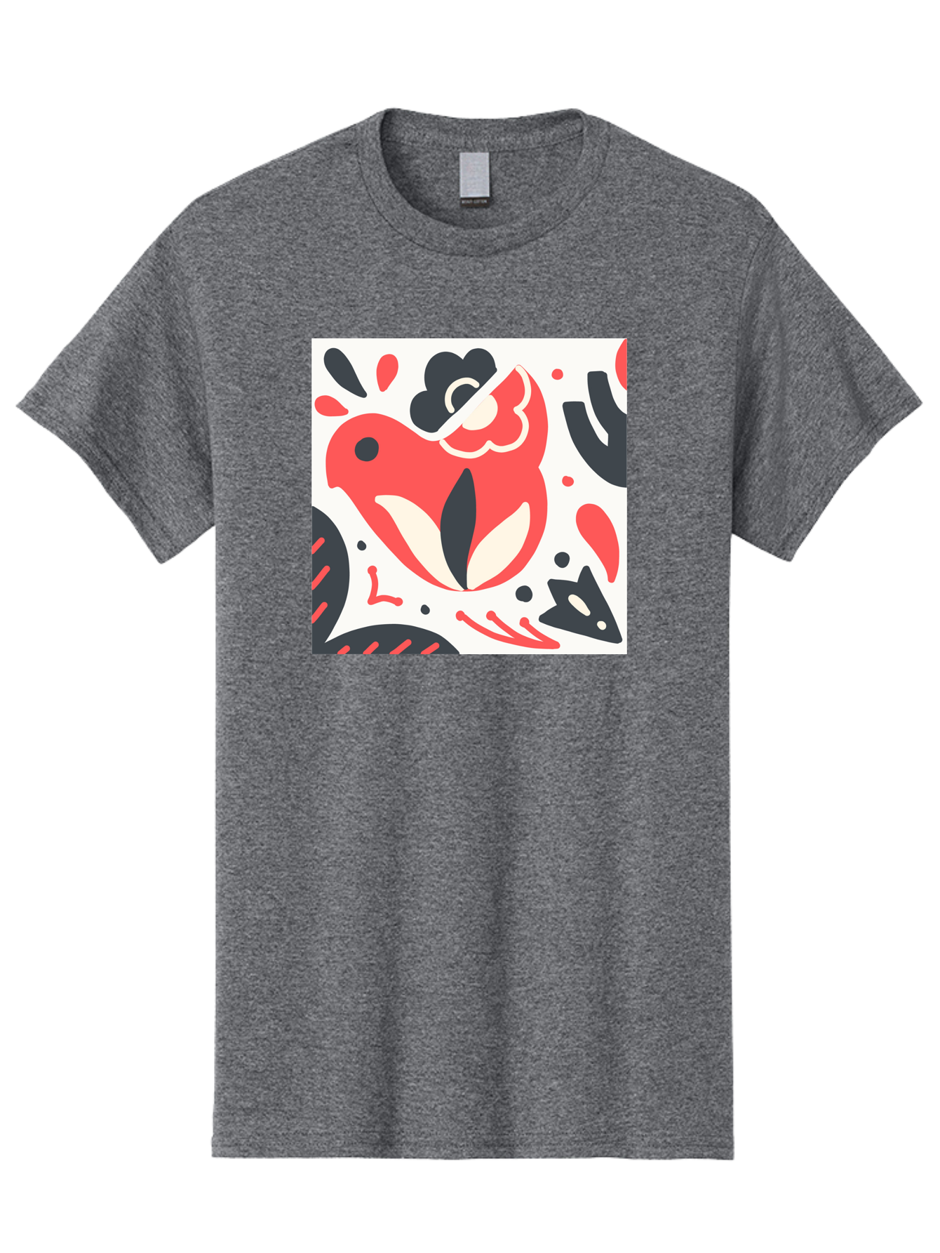 Red-Bird Men'S Graphic Tee, 100% Cotton, Comfortable Casual Summer Wear, Machine Washable, Stylized Fish Illustration, Abstract Shapes, Red And Black Accents, Modern Design, Artistic Expression, Creative Graphics, Bold Colors, Whimsical Art Aab779
