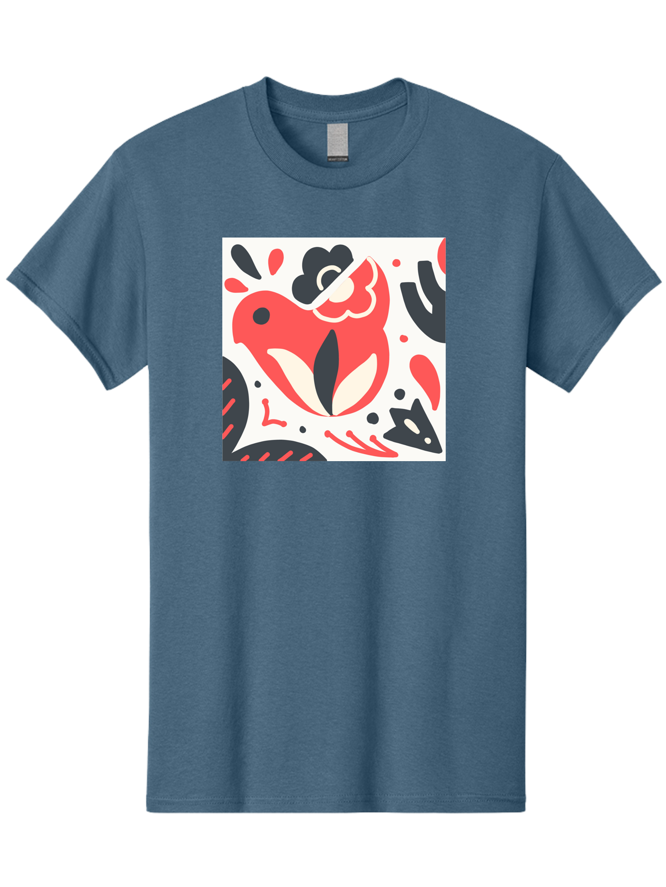 Red-Bird Men'S Graphic Tee, 100% Cotton, Comfortable Casual Summer Wear, Machine Washable, Stylized Fish Illustration, Abstract Shapes, Red And Black Accents, Modern Design, Artistic Expression, Creative Graphics, Bold Colors, Whimsical Art Aab779