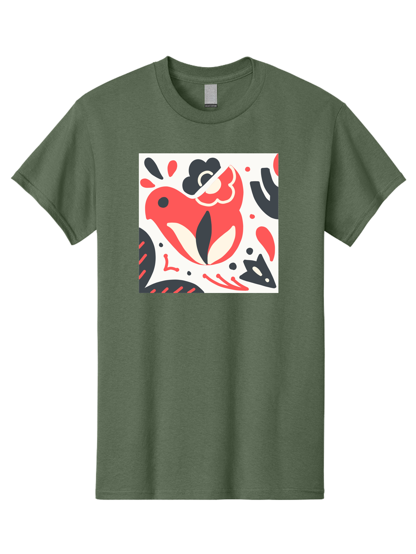 Red-Bird Men'S Graphic Tee, 100% Cotton, Comfortable Casual Summer Wear, Machine Washable, Stylized Fish Illustration, Abstract Shapes, Red And Black Accents, Modern Design, Artistic Expression, Creative Graphics, Bold Colors, Whimsical Art Aab779