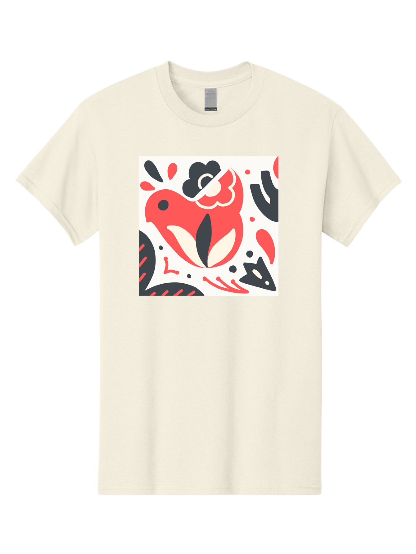 Red-Bird Men'S Graphic Tee, 100% Cotton, Comfortable Casual Summer Wear, Machine Washable, Stylized Fish Illustration, Abstract Shapes, Red And Black Accents, Modern Design, Artistic Expression, Creative Graphics, Bold Colors, Whimsical Art Aab779