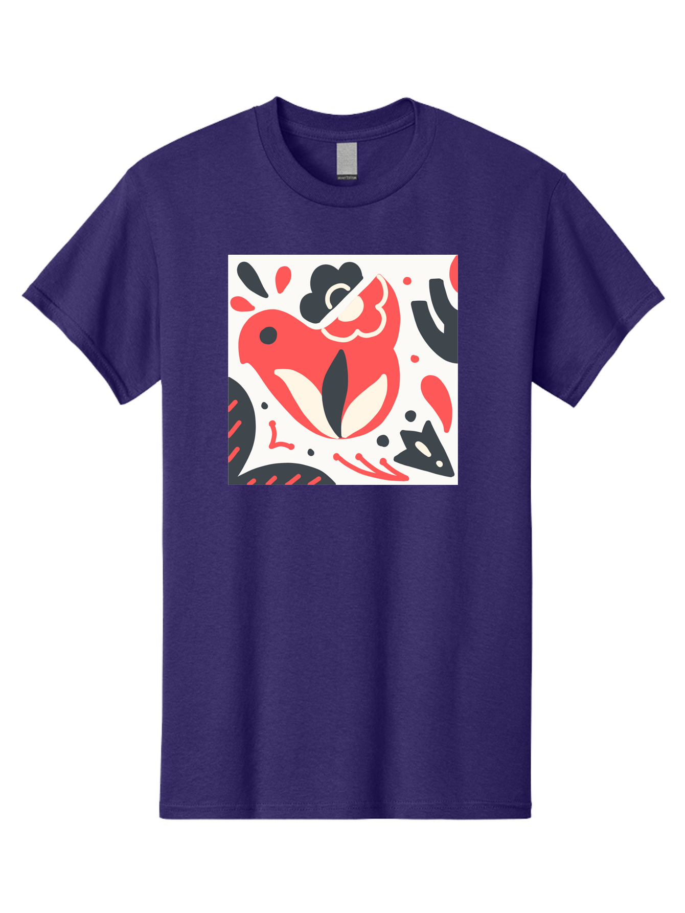 Red-Bird Men'S Graphic Tee, 100% Cotton, Comfortable Casual Summer Wear, Machine Washable, Stylized Fish Illustration, Abstract Shapes, Red And Black Accents, Modern Design, Artistic Expression, Creative Graphics, Bold Colors, Whimsical Art Aab779