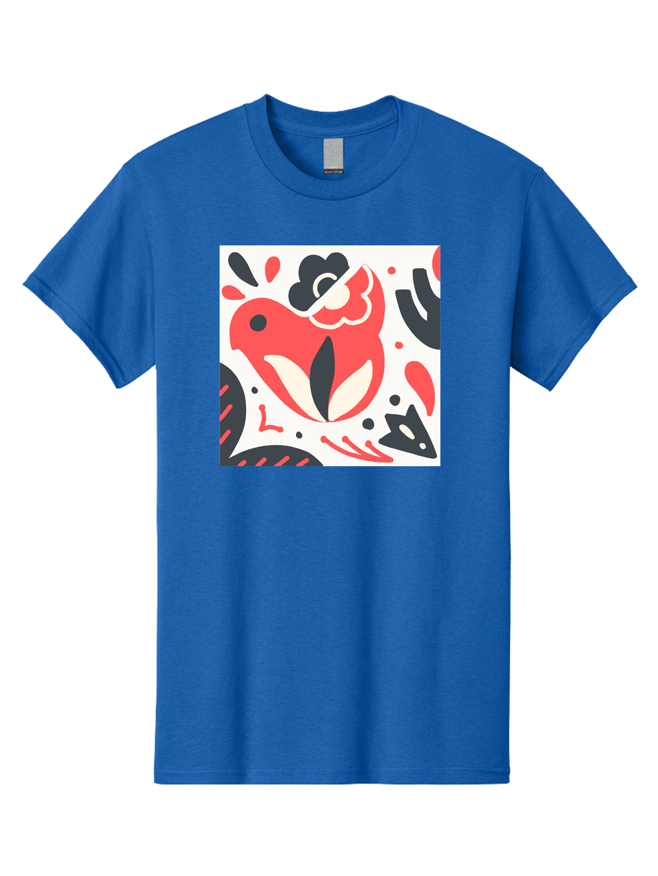 Red-Bird Men'S Graphic Tee, 100% Cotton, Comfortable Casual Summer Wear, Machine Washable, Stylized Fish Illustration, Abstract Shapes, Red And Black Accents, Modern Design, Artistic Expression, Creative Graphics, Bold Colors, Whimsical Art Aab779