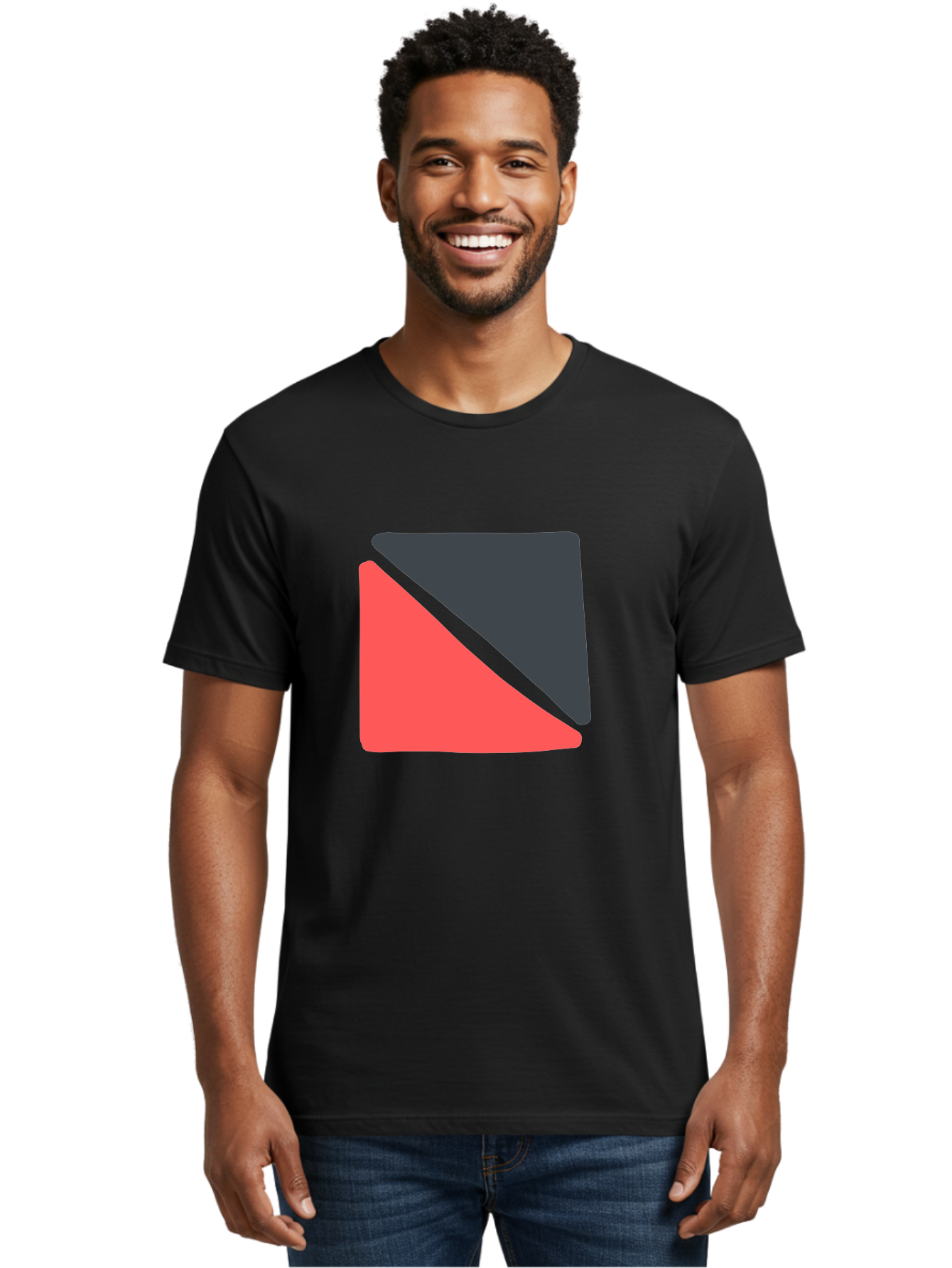 Red-Black-Square Men'S Graphic Tee, 100% Cotton, Comfortable Casual Summer Wear, Machine Washable, Abstract Geometric Shape, Red And Black Trapezoid, Modern Design Elements, Graphic Design Inspiration, Bold Color Combination, Minimalist Art Aab780
