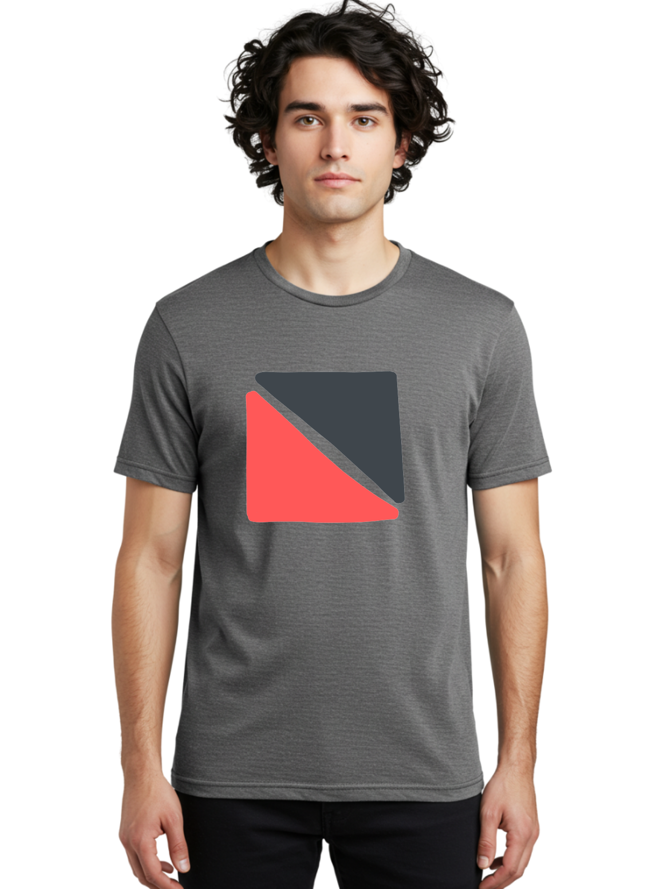 Red-Black-Square Men'S Graphic Tee, 100% Cotton, Comfortable Casual Summer Wear, Machine Washable, Abstract Geometric Shape, Red And Black Trapezoid, Modern Design Elements, Graphic Design Inspiration, Bold Color Combination, Minimalist Art Aab780