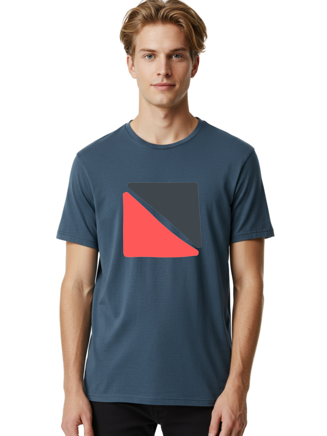 Red-Black-Square Men'S Graphic Tee, 100% Cotton, Comfortable Casual Summer Wear, Machine Washable, Abstract Geometric Shape, Red And Black Trapezoid, Modern Design Elements, Graphic Design Inspiration, Bold Color Combination, Minimalist Art Aab780
