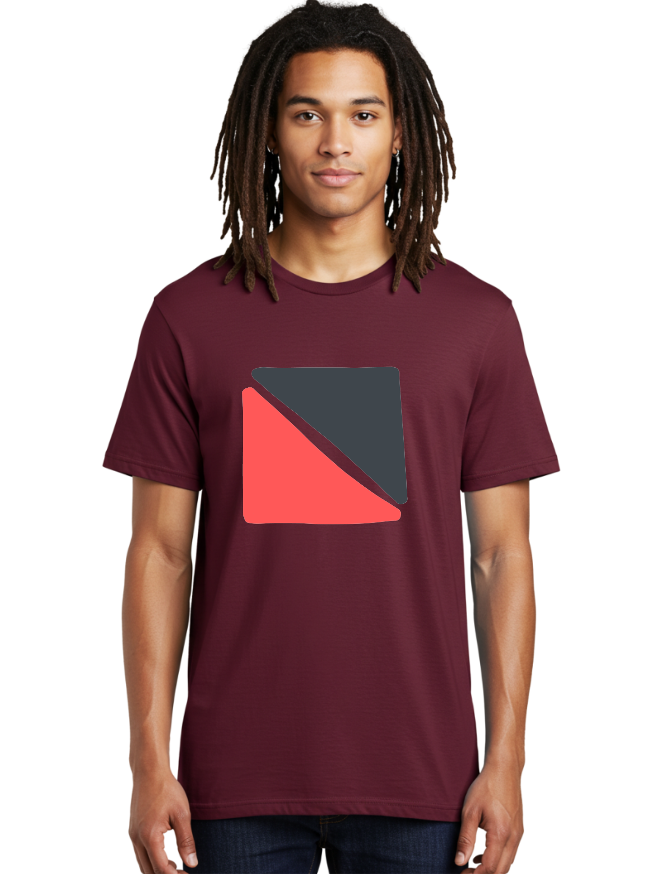 Red-Black-Square Men'S Graphic Tee, 100% Cotton, Comfortable Casual Summer Wear, Machine Washable, Abstract Geometric Shape, Red And Black Trapezoid, Modern Design Elements, Graphic Design Inspiration, Bold Color Combination, Minimalist Art Aab780