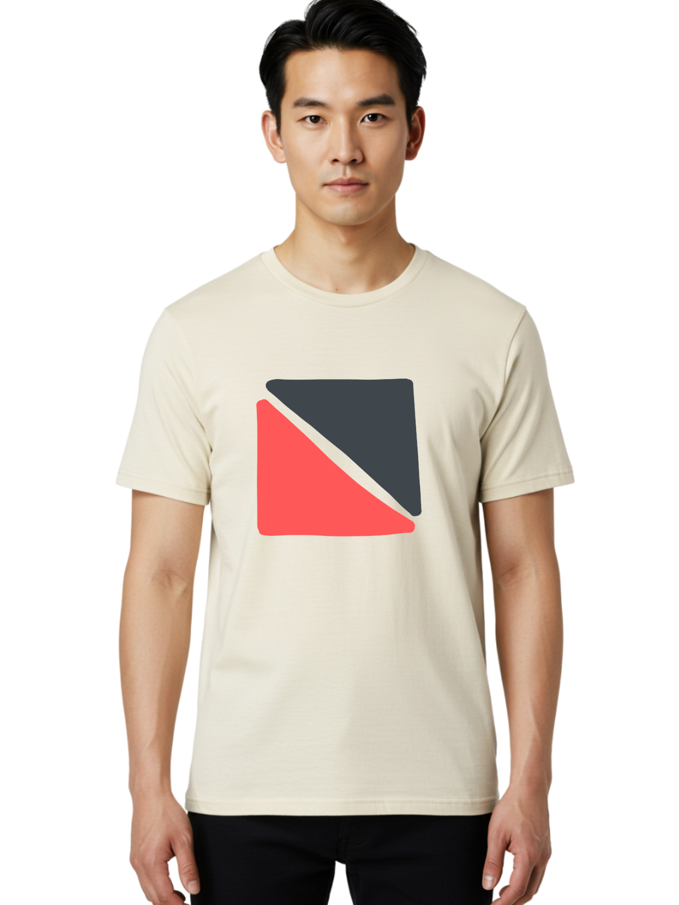 Red-Black-Square Men'S Graphic Tee, 100% Cotton, Comfortable Casual Summer Wear, Machine Washable, Abstract Geometric Shape, Red And Black Trapezoid, Modern Design Elements, Graphic Design Inspiration, Bold Color Combination, Minimalist Art Aab780