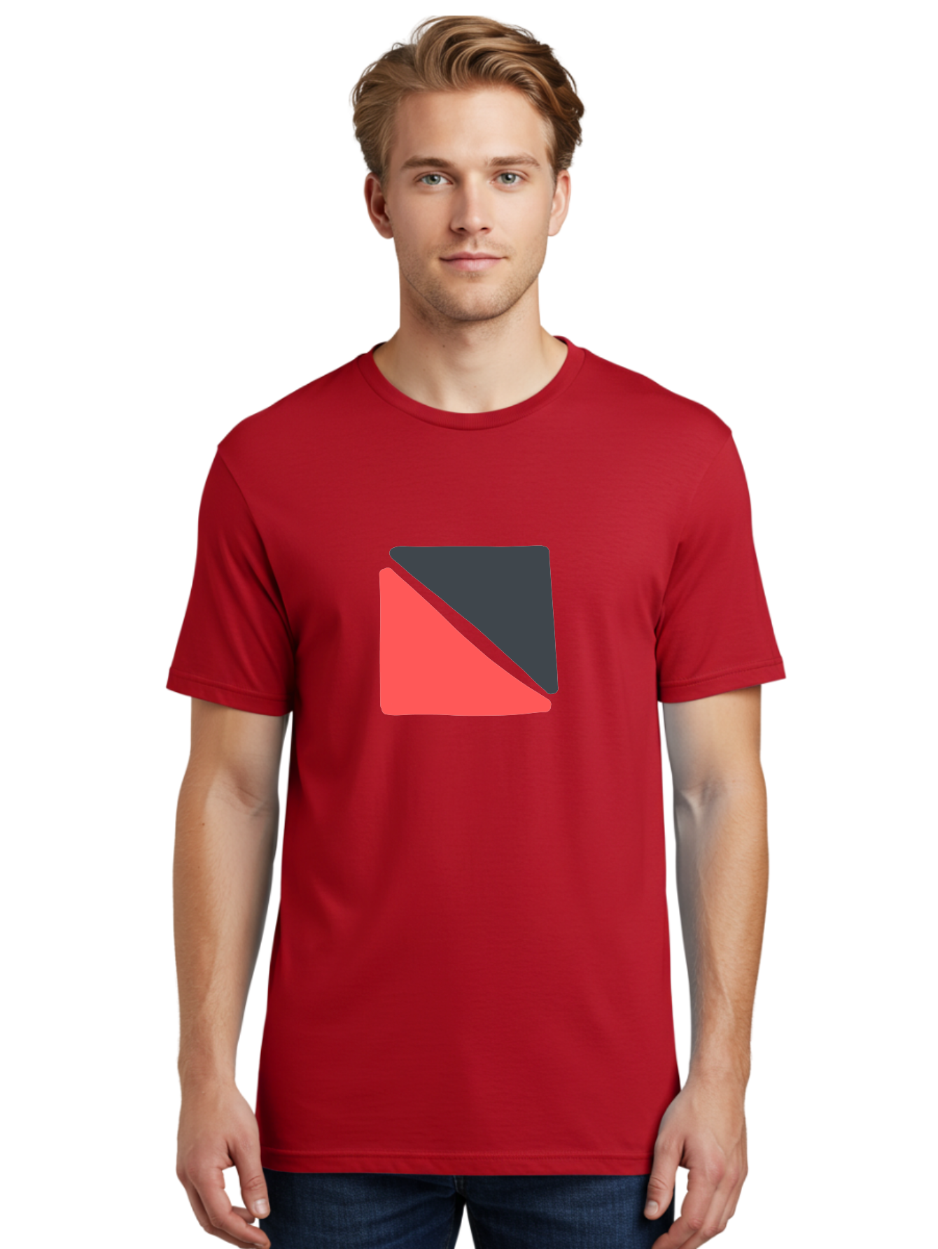 Red-Black-Square Men'S Graphic Tee, 100% Cotton, Comfortable Casual Summer Wear, Machine Washable, Abstract Geometric Shape, Red And Black Trapezoid, Modern Design Elements, Graphic Design Inspiration, Bold Color Combination, Minimalist Art Aab780