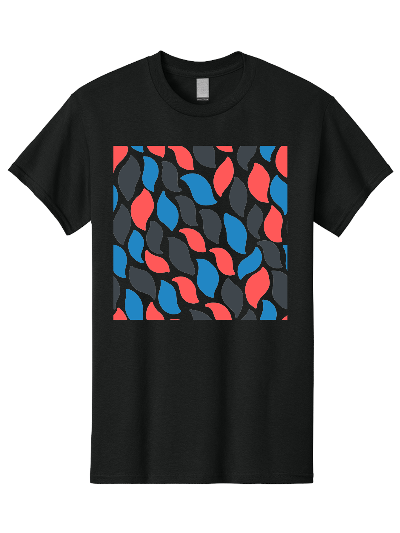 Red-Blue-Black-Leaves Men'S Graphic Tee, 100% Cotton, Comfortable Casual Summer Wear, Machine Washable, Colorful Leaf Pattern, Abstract Design, Red Blue Black Leaves, Vibrant Colors, Modern Art, Leaf Motif, Graphic Design, Creative Pattern, Aab781
