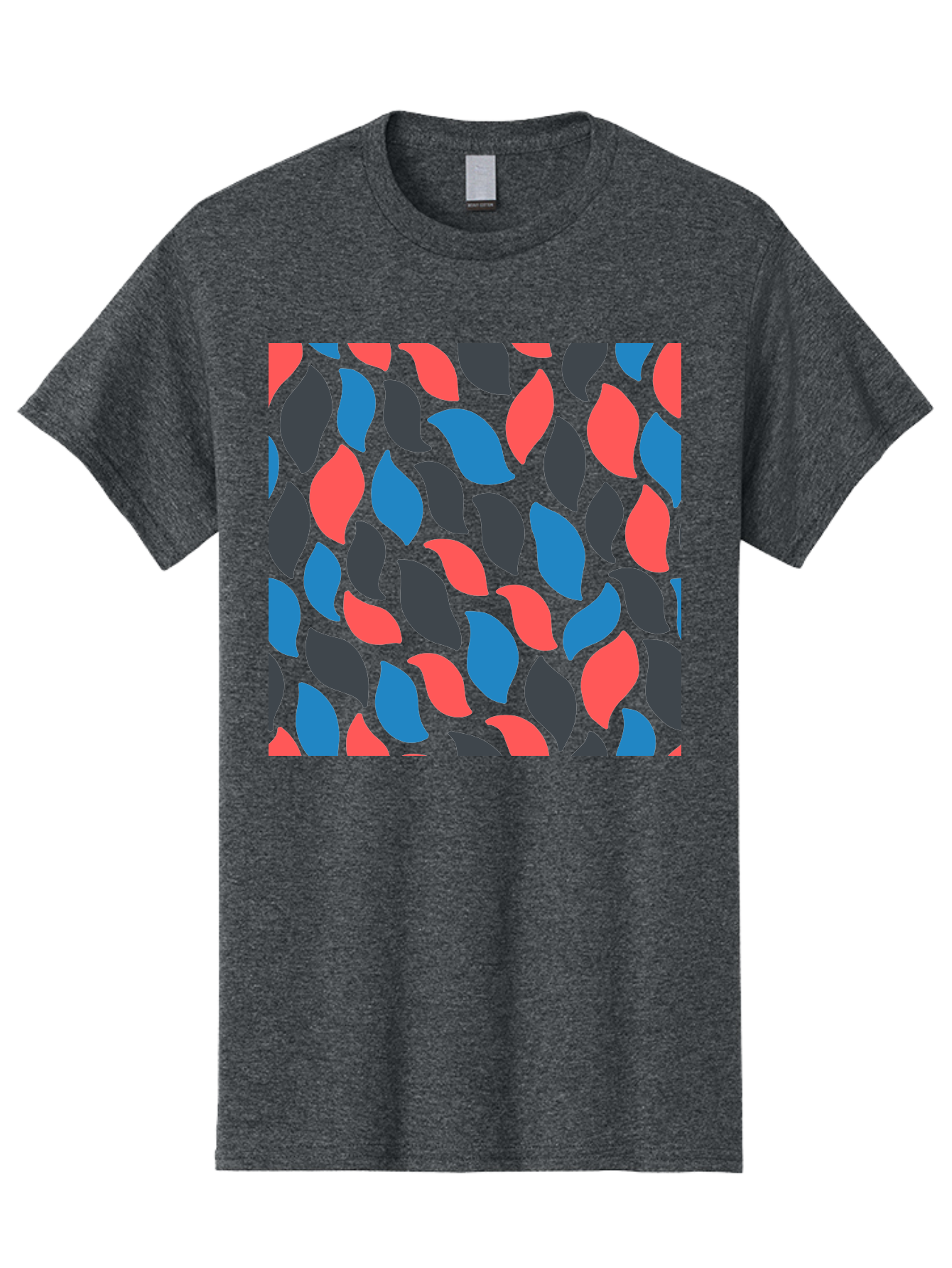 Red-Blue-Black-Leaves Men'S Graphic Tee, 100% Cotton, Comfortable Casual Summer Wear, Machine Washable, Colorful Leaf Pattern, Abstract Design, Red Blue Black Leaves, Vibrant Colors, Modern Art, Leaf Motif, Graphic Design, Creative Pattern, Aab781