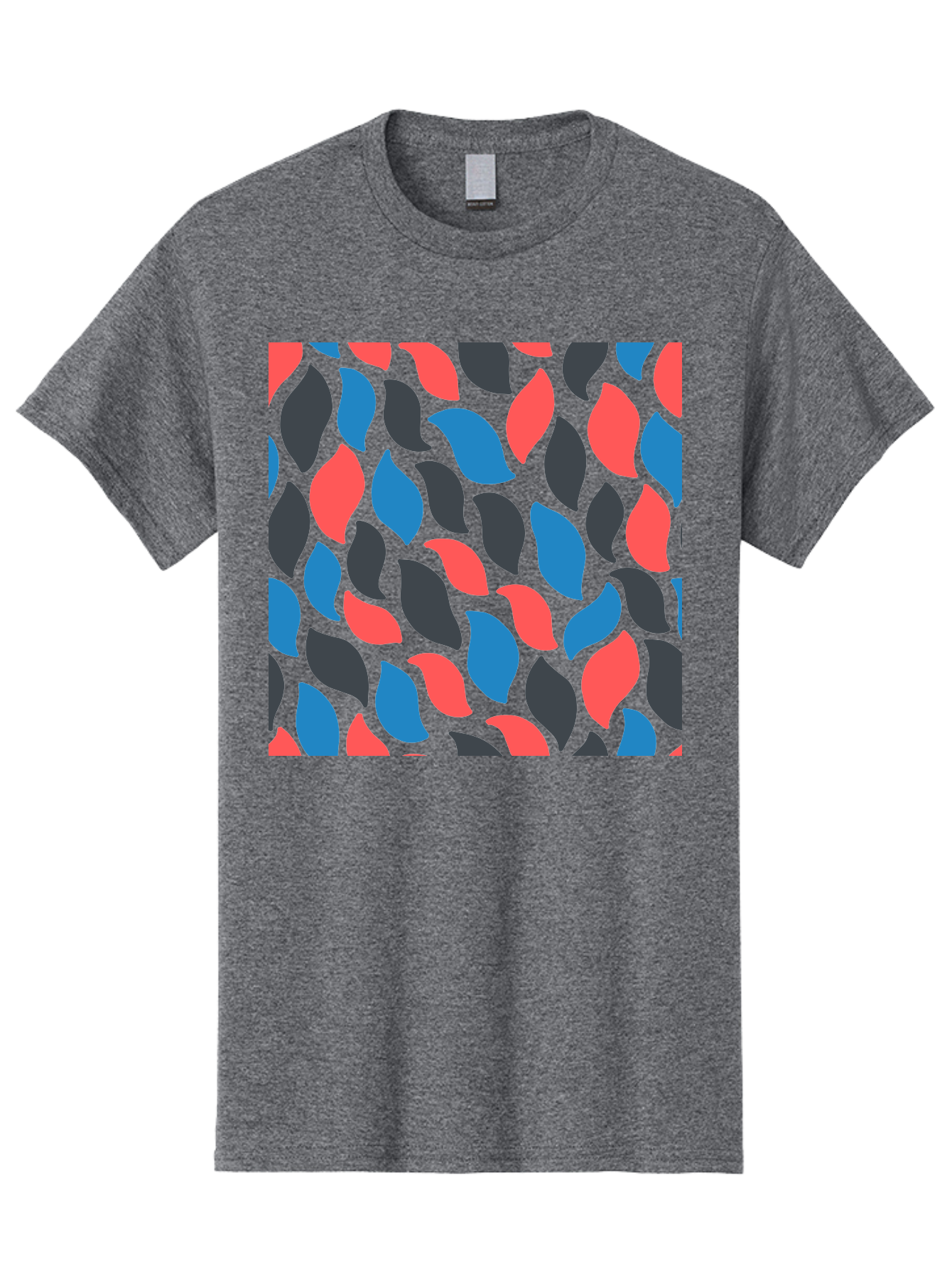 Red-Blue-Black-Leaves Men'S Graphic Tee, 100% Cotton, Comfortable Casual Summer Wear, Machine Washable, Colorful Leaf Pattern, Abstract Design, Red Blue Black Leaves, Vibrant Colors, Modern Art, Leaf Motif, Graphic Design, Creative Pattern, Aab781