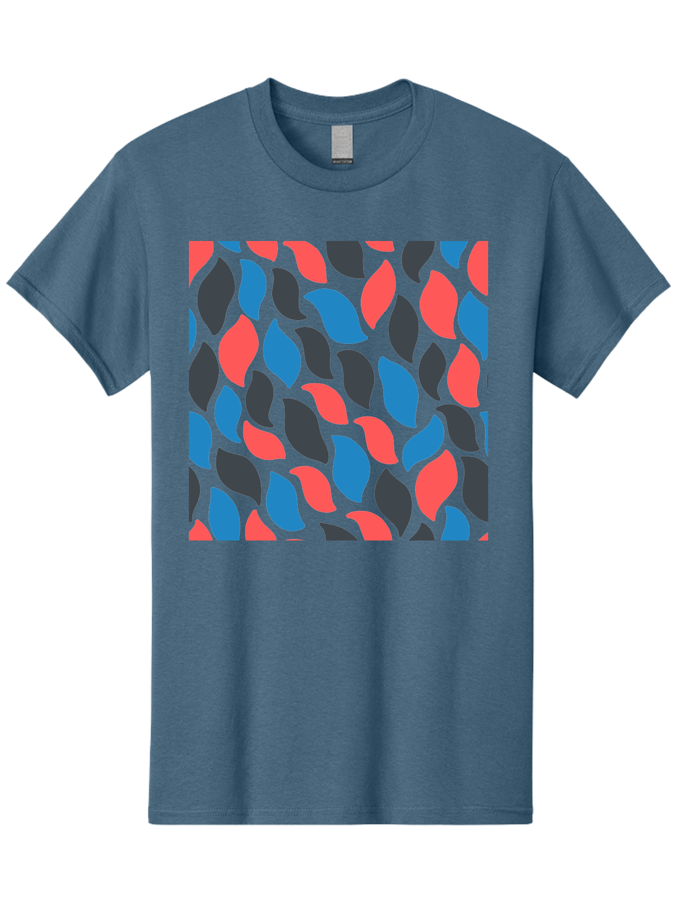 Red-Blue-Black-Leaves Men'S Graphic Tee, 100% Cotton, Comfortable Casual Summer Wear, Machine Washable, Colorful Leaf Pattern, Abstract Design, Red Blue Black Leaves, Vibrant Colors, Modern Art, Leaf Motif, Graphic Design, Creative Pattern, Aab781
