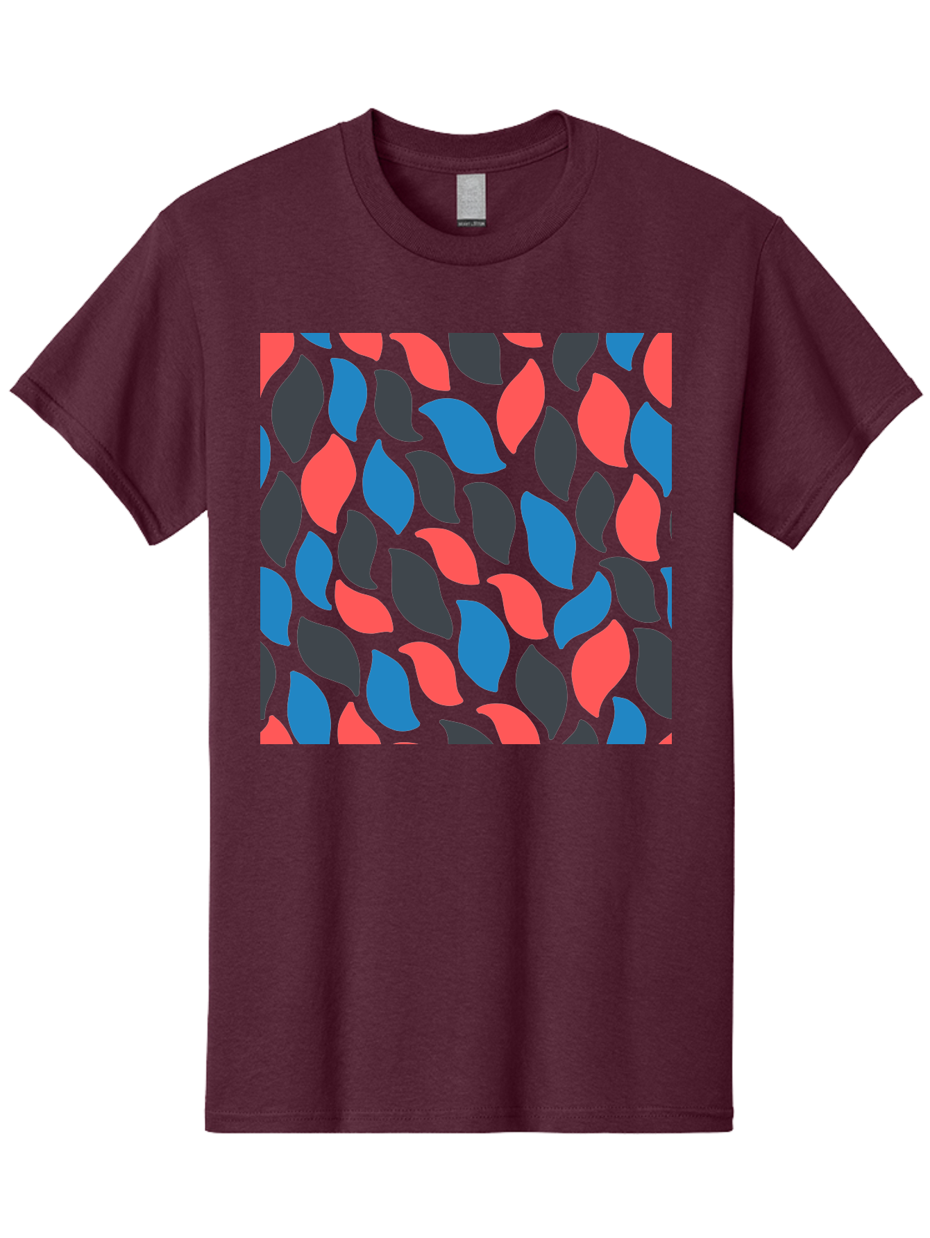 Red-Blue-Black-Leaves Men'S Graphic Tee, 100% Cotton, Comfortable Casual Summer Wear, Machine Washable, Colorful Leaf Pattern, Abstract Design, Red Blue Black Leaves, Vibrant Colors, Modern Art, Leaf Motif, Graphic Design, Creative Pattern, Aab781