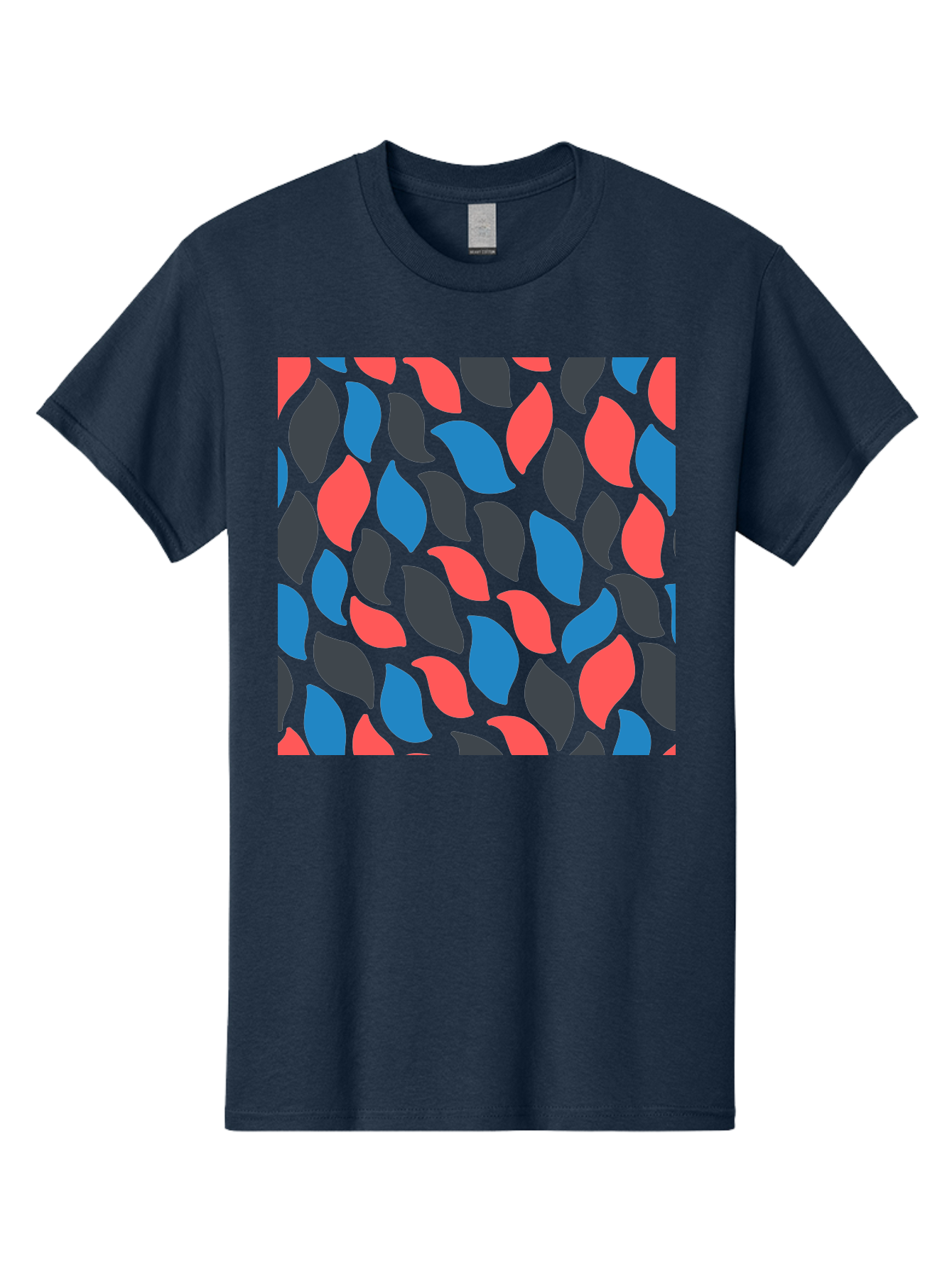 Red-Blue-Black-Leaves Men'S Graphic Tee, 100% Cotton, Comfortable Casual Summer Wear, Machine Washable, Colorful Leaf Pattern, Abstract Design, Red Blue Black Leaves, Vibrant Colors, Modern Art, Leaf Motif, Graphic Design, Creative Pattern, Aab781