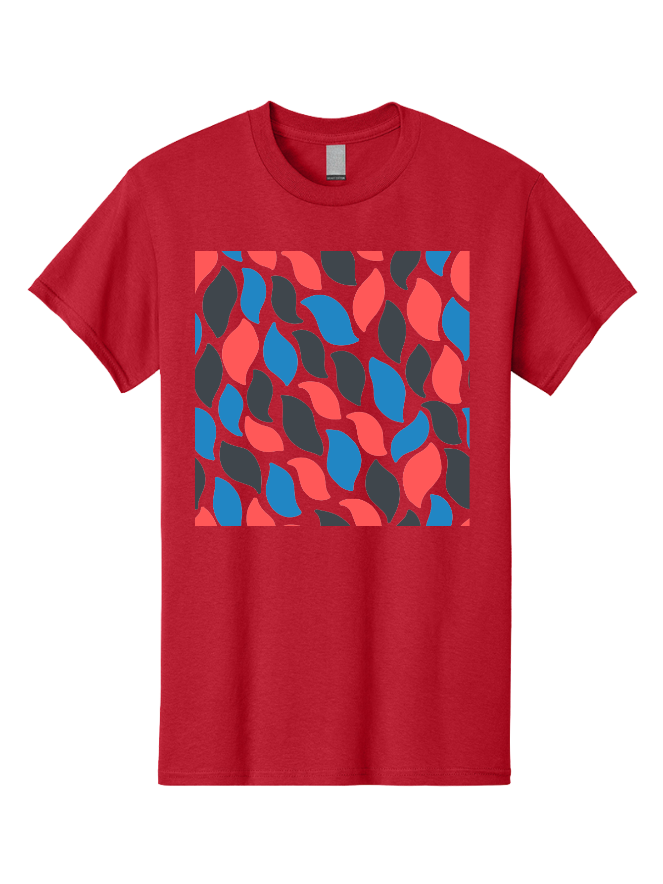 Red-Blue-Black-Leaves Men'S Graphic Tee, 100% Cotton, Comfortable Casual Summer Wear, Machine Washable, Colorful Leaf Pattern, Abstract Design, Red Blue Black Leaves, Vibrant Colors, Modern Art, Leaf Motif, Graphic Design, Creative Pattern, Aab781