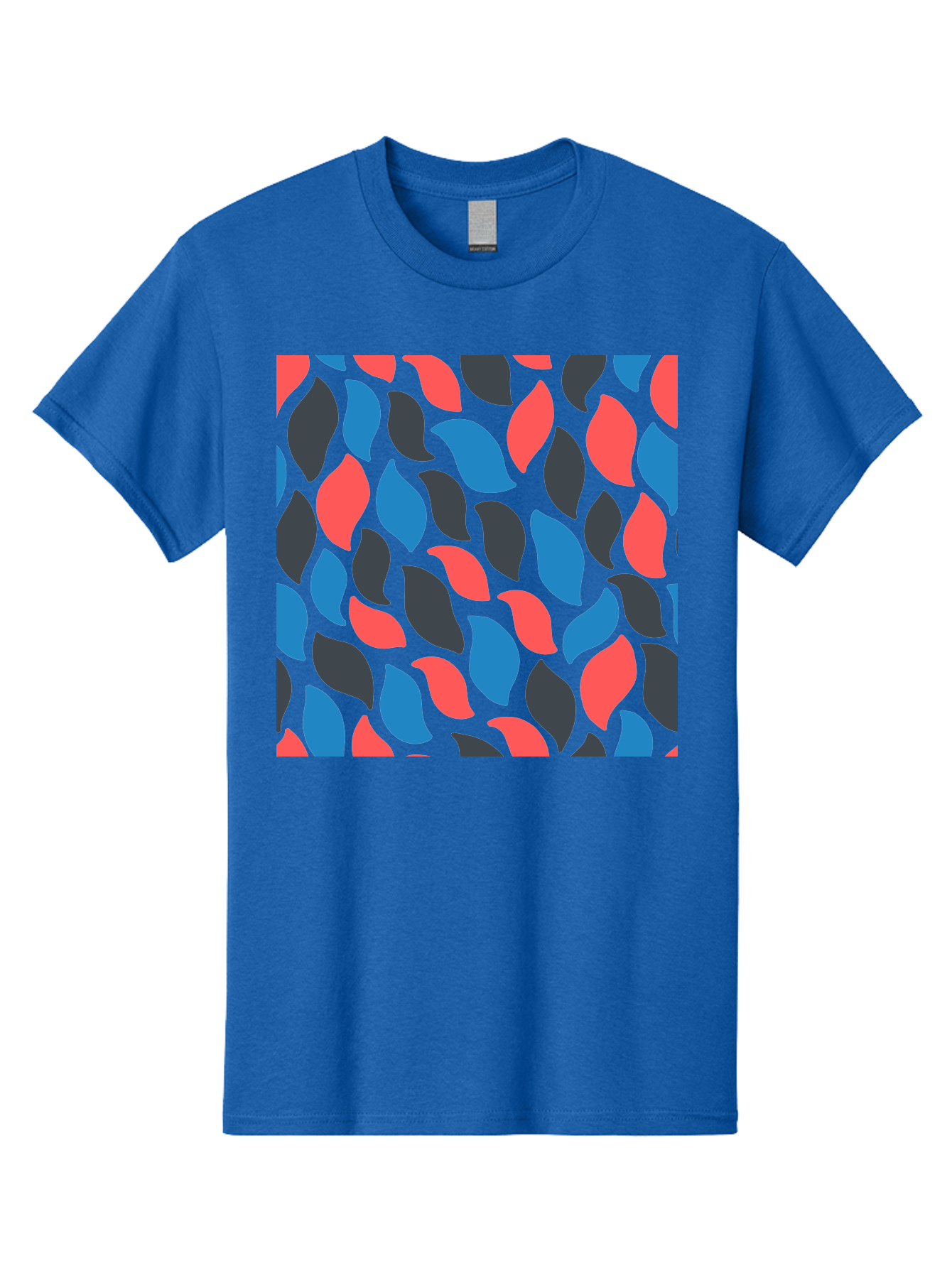 Red-Blue-Black-Leaves Men'S Graphic Tee, 100% Cotton, Comfortable Casual Summer Wear, Machine Washable, Colorful Leaf Pattern, Abstract Design, Red Blue Black Leaves, Vibrant Colors, Modern Art, Leaf Motif, Graphic Design, Creative Pattern, Aab781