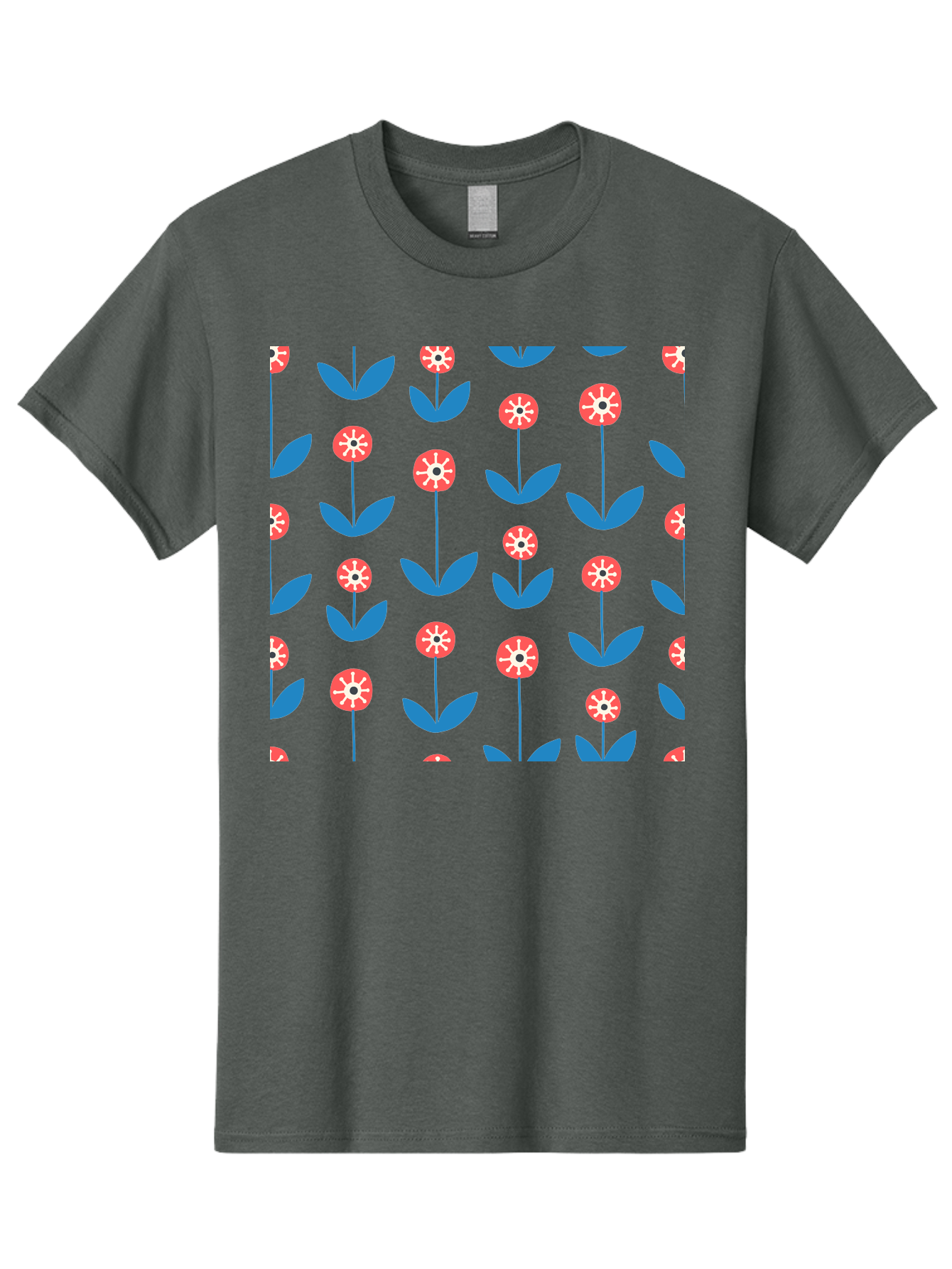 Red-Floral-Pattern Men'S Graphic Tee, 100% Cotton, Comfortable Casual Summer Wear, Machine Washable, Pink Flowers, Blue Leaves, Floral Pattern, Repeating Design, Vibrant Flowers, Colorful Blooms, Stylized Flora Aab782